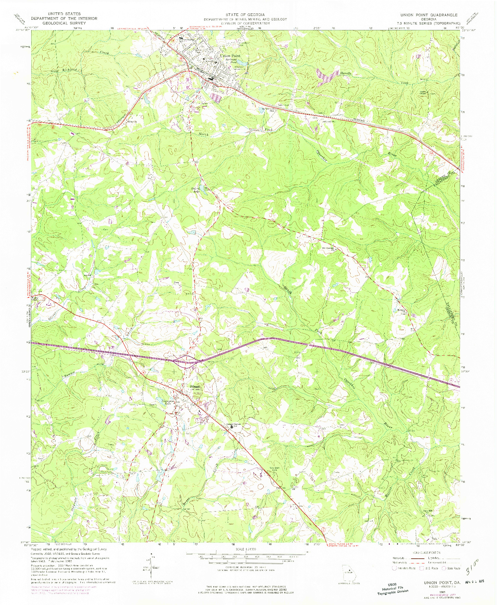 USGS 1:24000-SCALE QUADRANGLE FOR UNION POINT, GA 1965