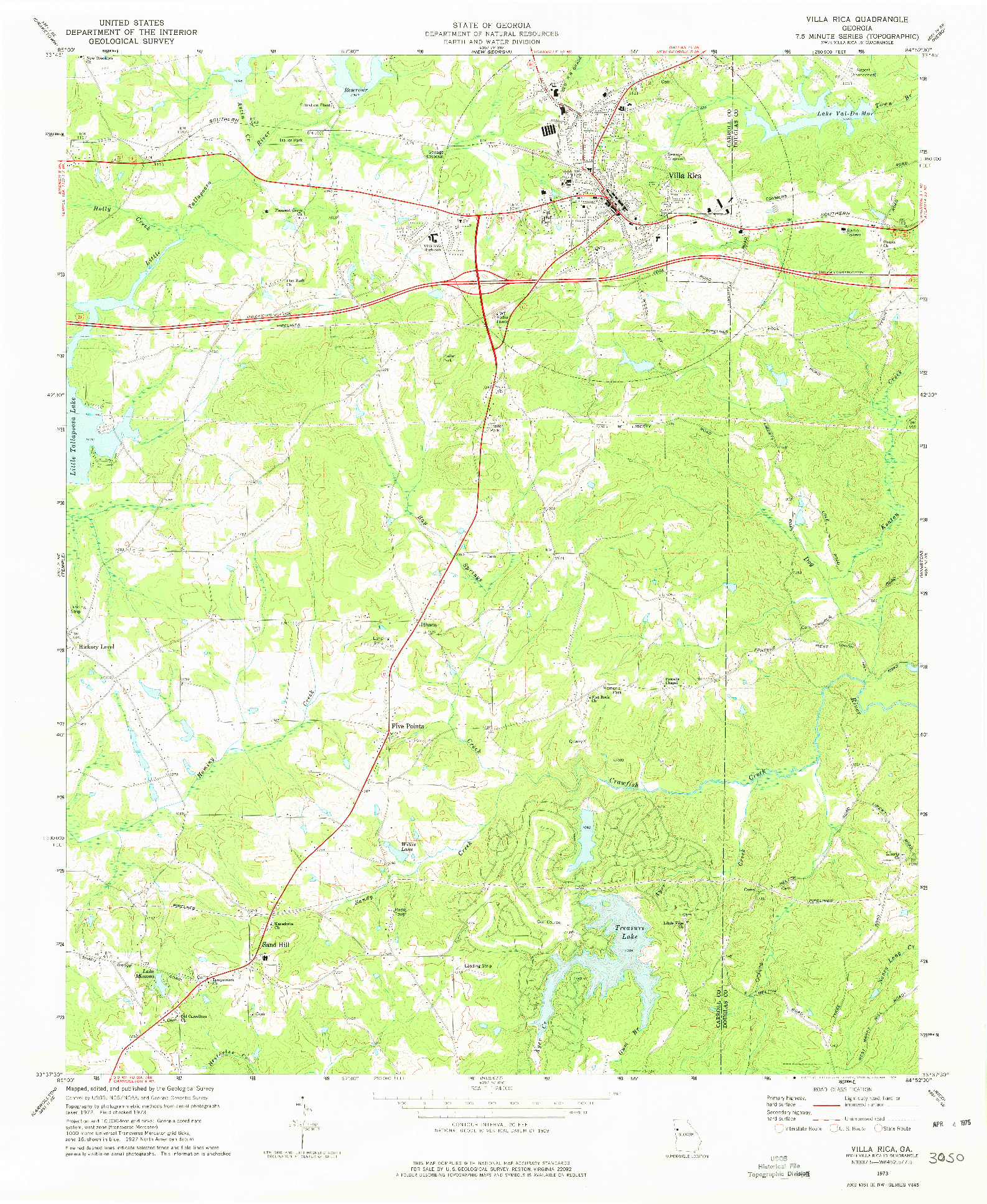 USGS 1:24000-SCALE QUADRANGLE FOR VILLA RICA, GA 1973