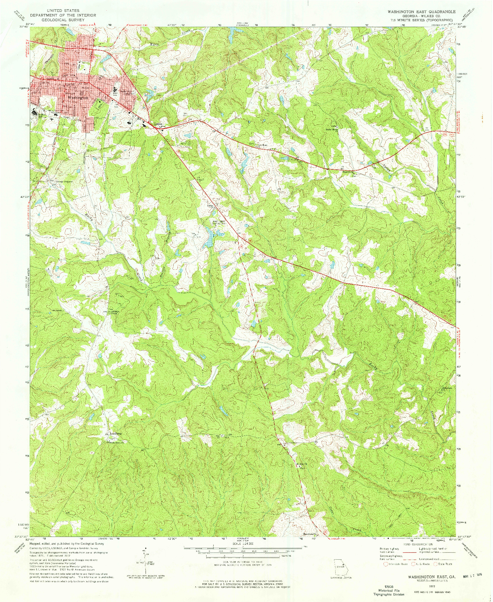 USGS 1:24000-SCALE QUADRANGLE FOR WASHINGTON EAST, GA 1972