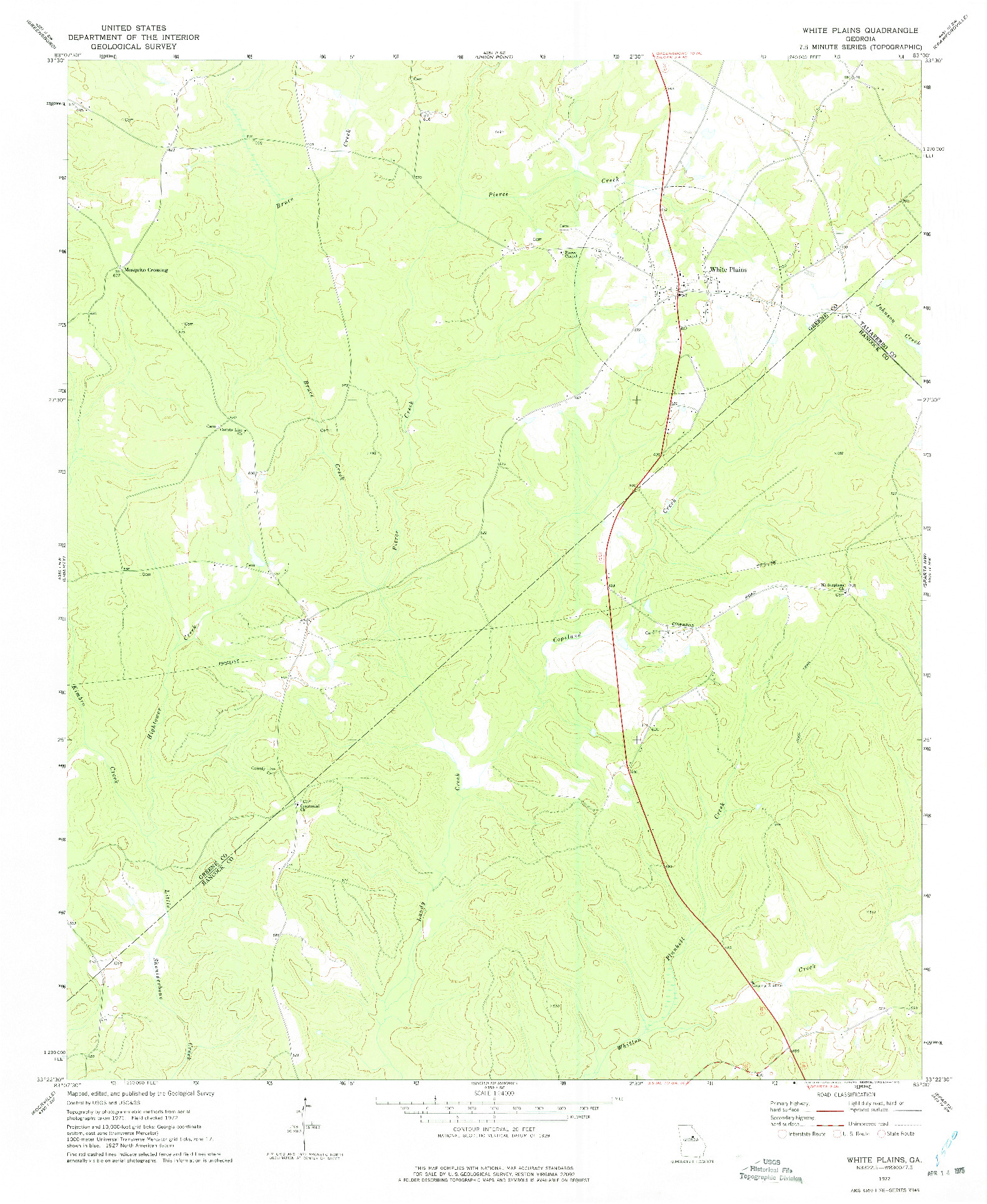 USGS 1:24000-SCALE QUADRANGLE FOR WHITE PLAINS, GA 1972