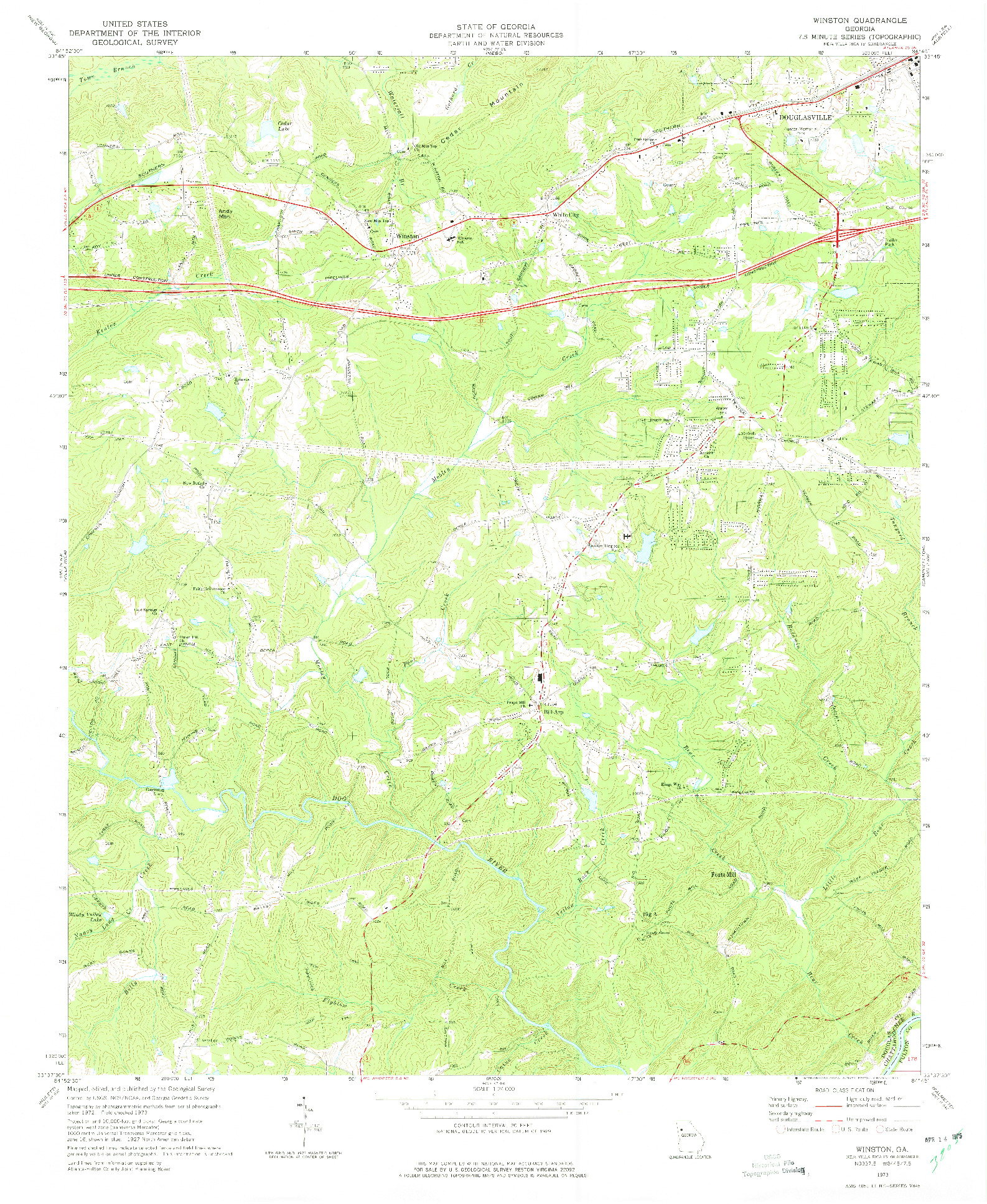 USGS 1:24000-SCALE QUADRANGLE FOR WINSTON, GA 1973