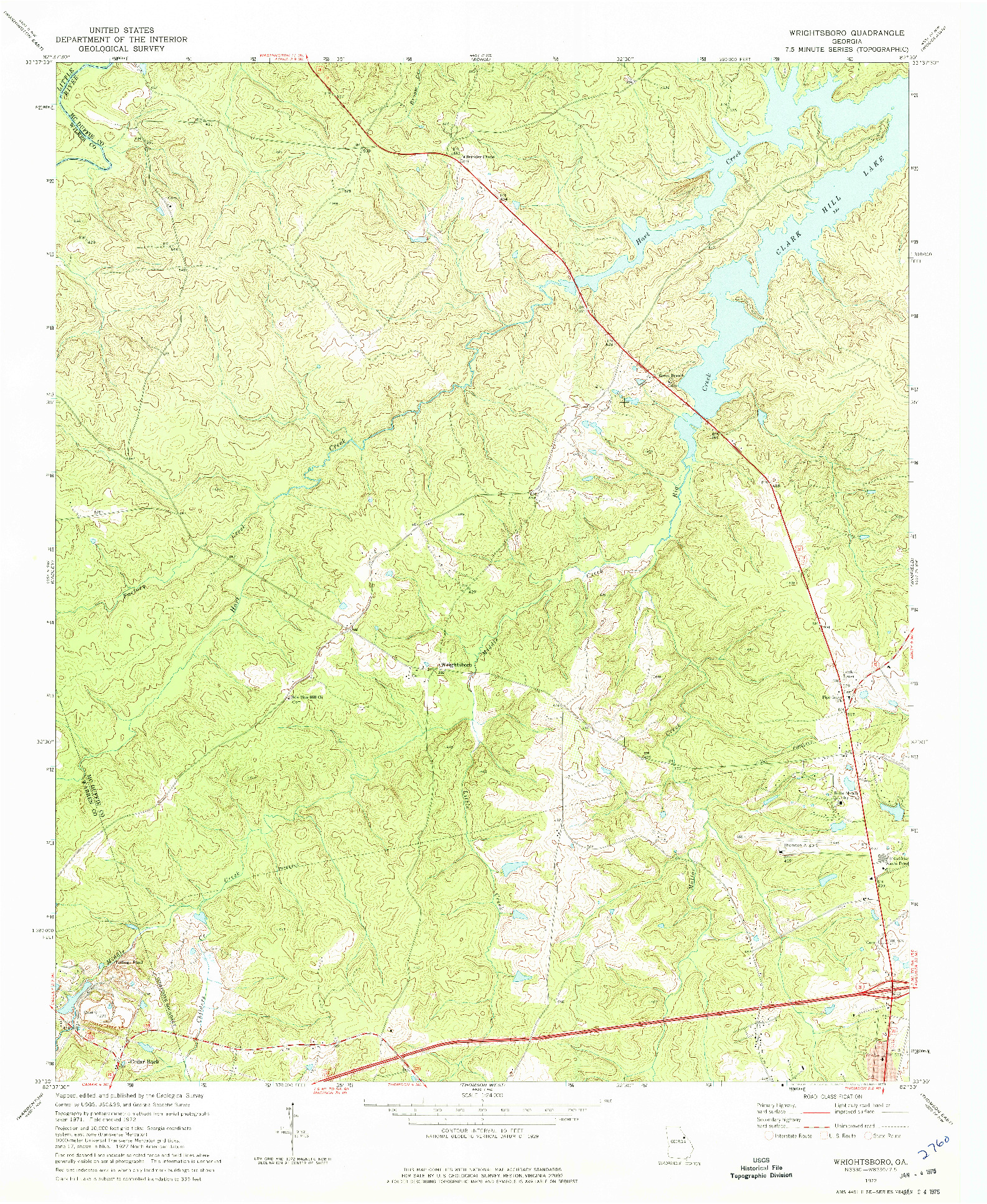 USGS 1:24000-SCALE QUADRANGLE FOR WRIGHTSBORO, GA 1972