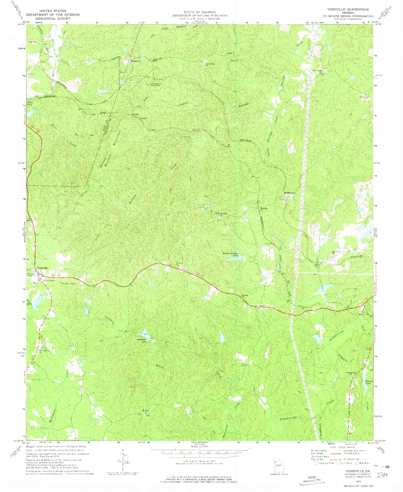 USGS 1:24000-SCALE QUADRANGLE FOR YORKVILLE, GA 1973