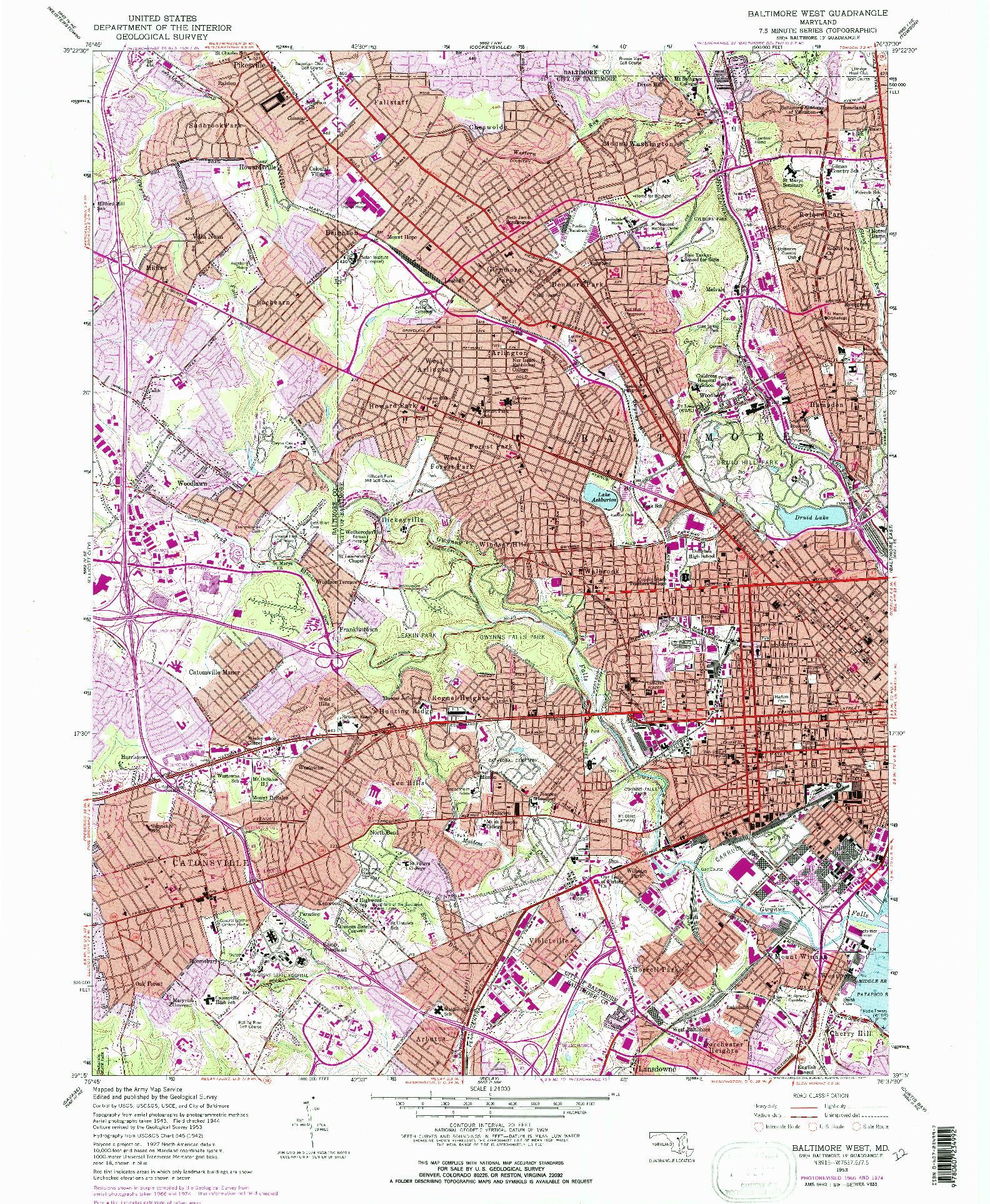 USGS 1:24000-SCALE QUADRANGLE FOR BALTIMORE WEST, MD 1953