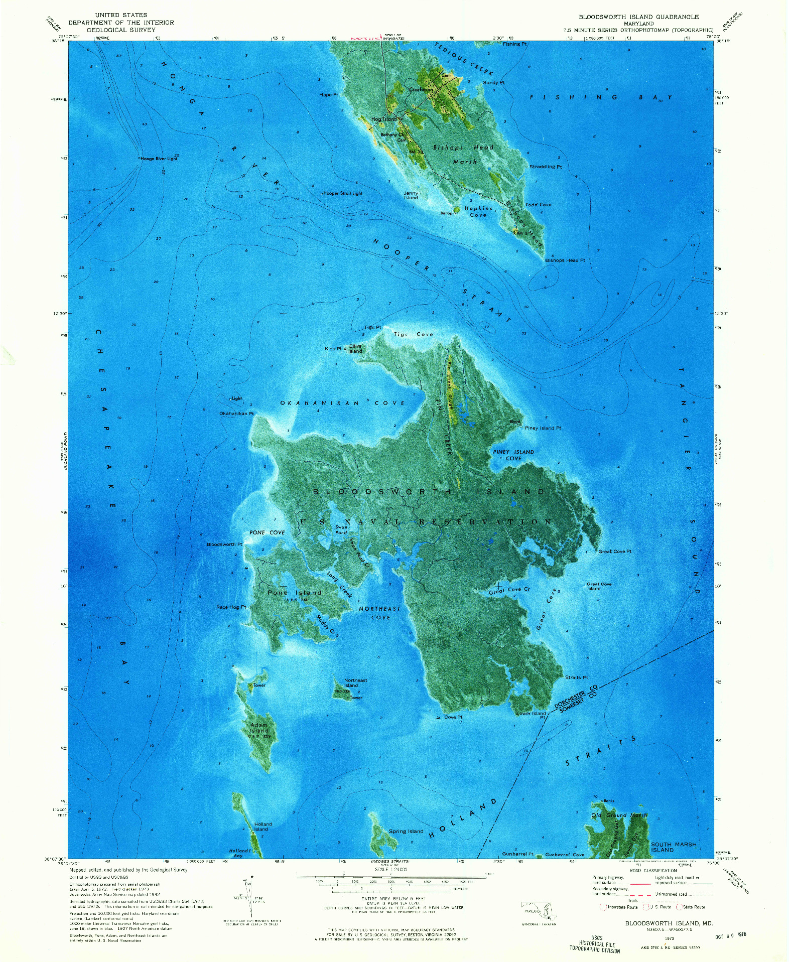 USGS 1:24000-SCALE QUADRANGLE FOR BLOODSWORTH ISLAND, MD 1973