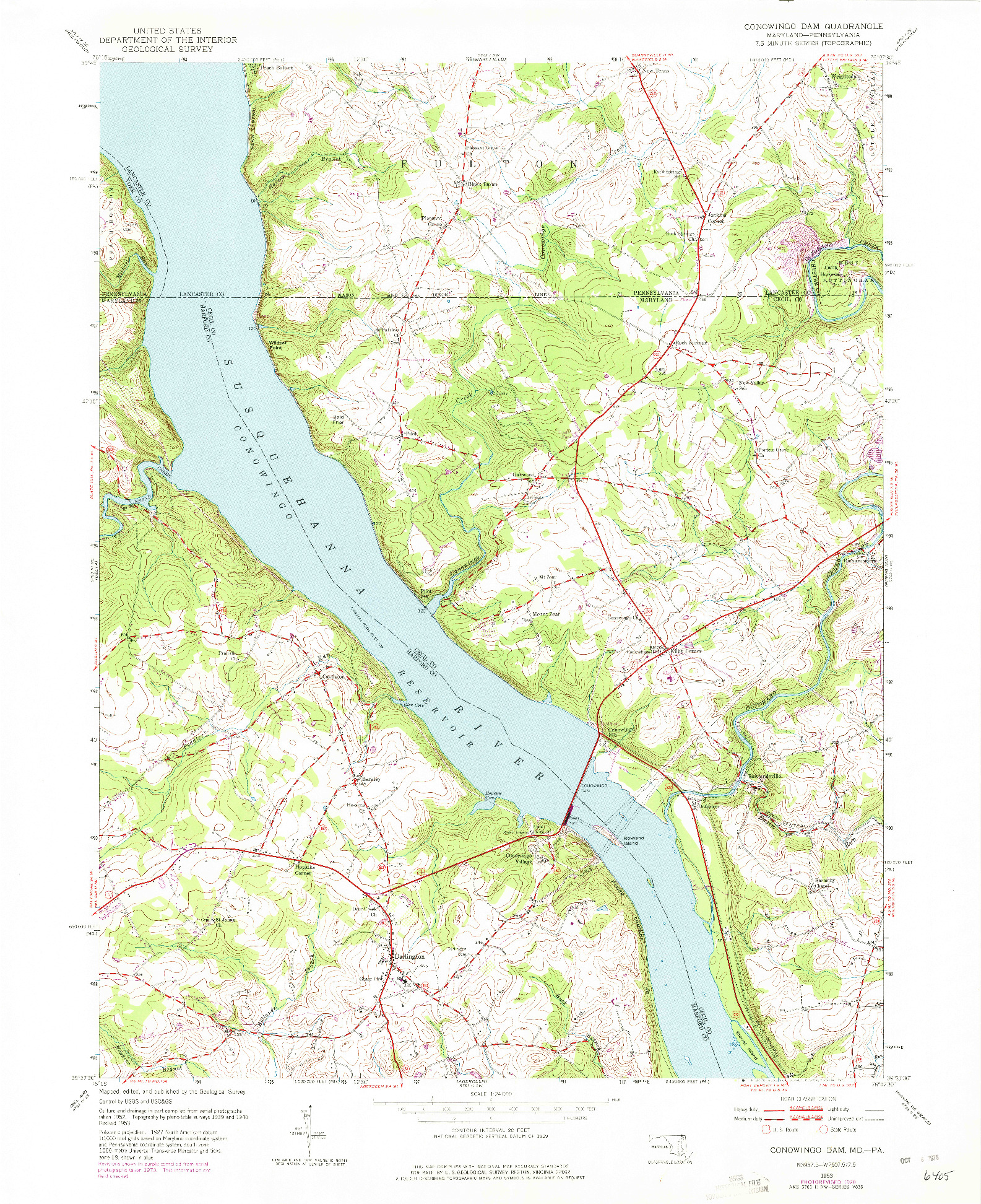 USGS 1:24000-SCALE QUADRANGLE FOR CONOWINGO DAM, MD 1953