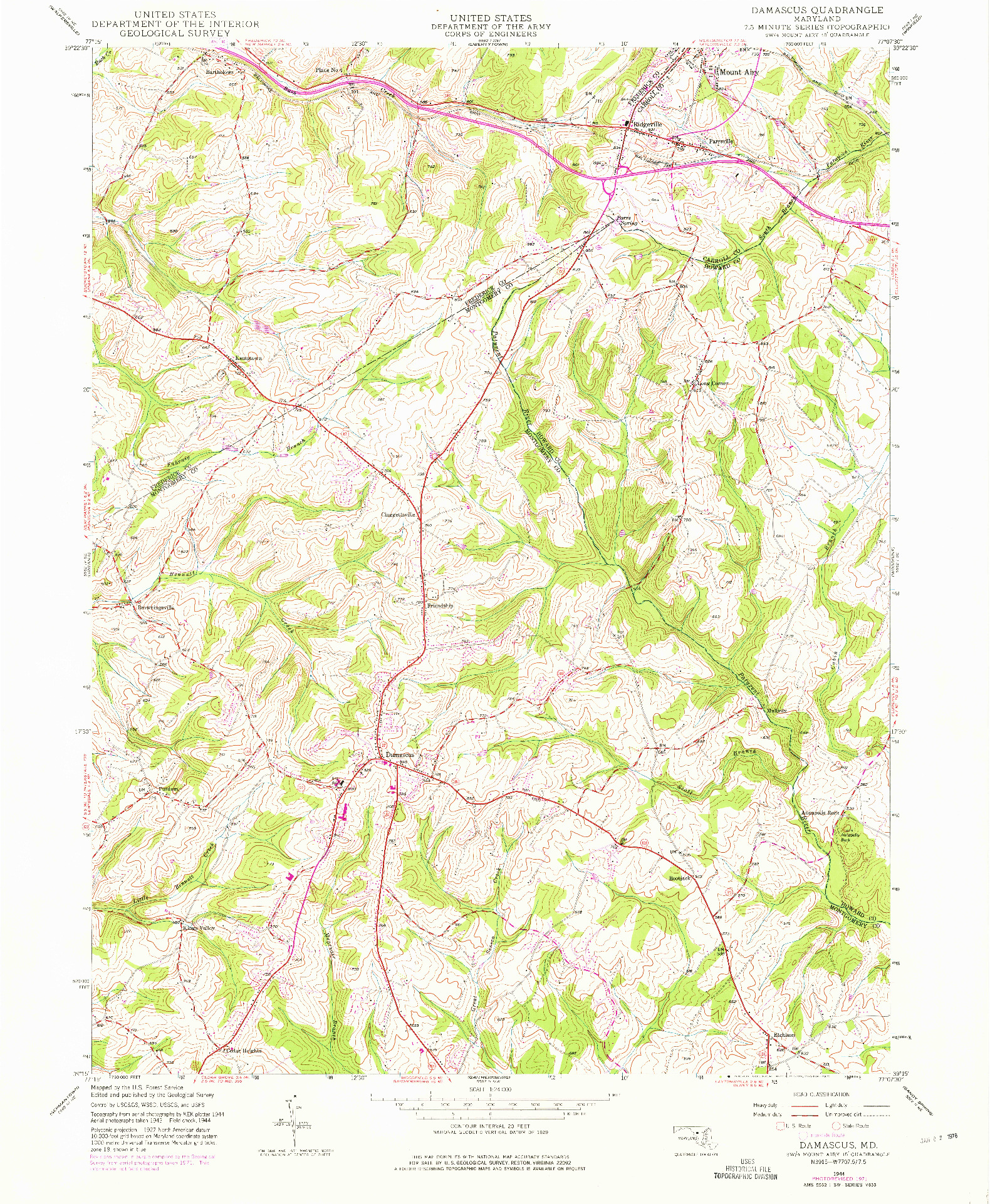 USGS 1:24000-SCALE QUADRANGLE FOR DAMASCUS, MD 1944