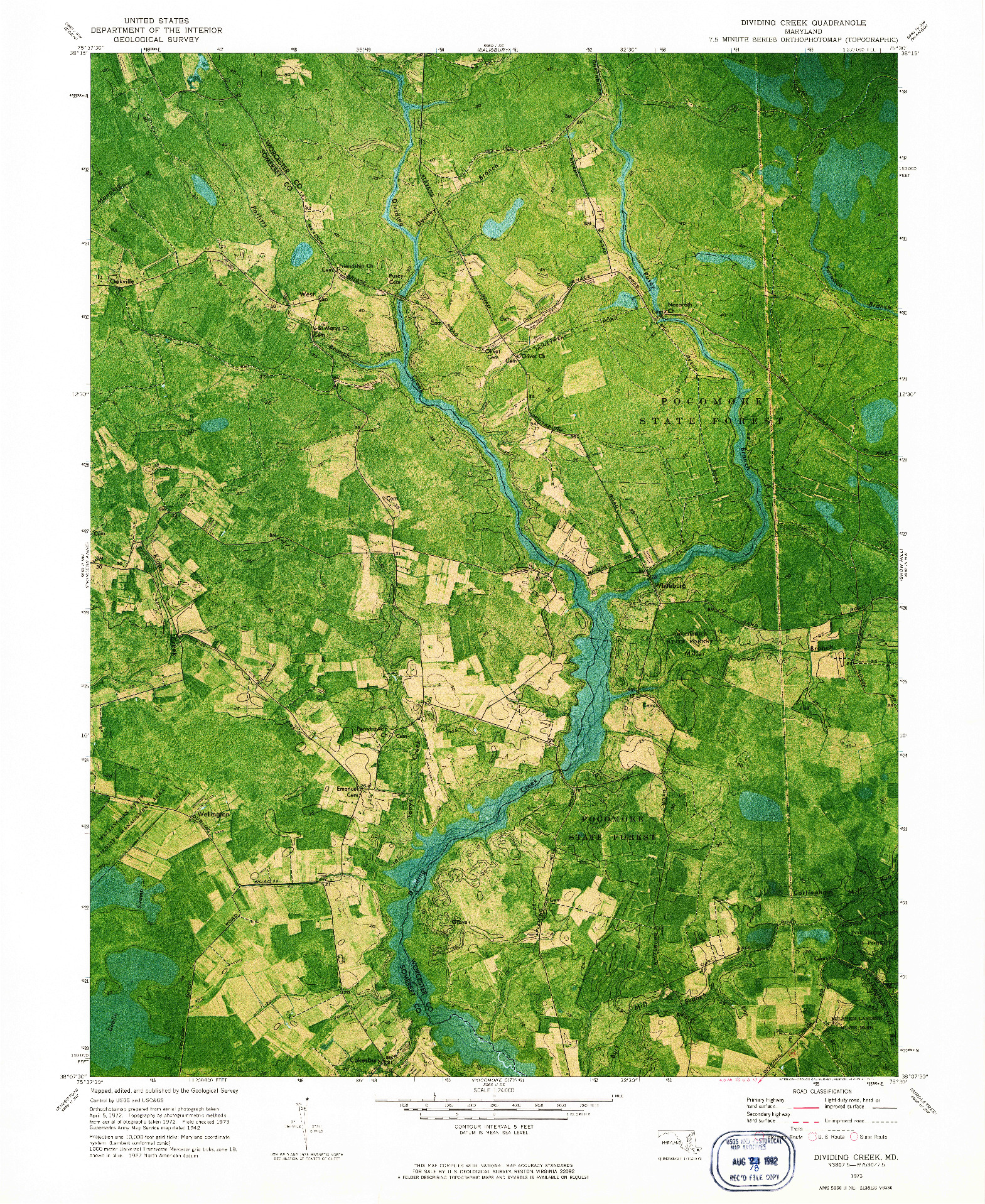 USGS 1:24000-SCALE QUADRANGLE FOR DIVIDING CREEK, MD 1973