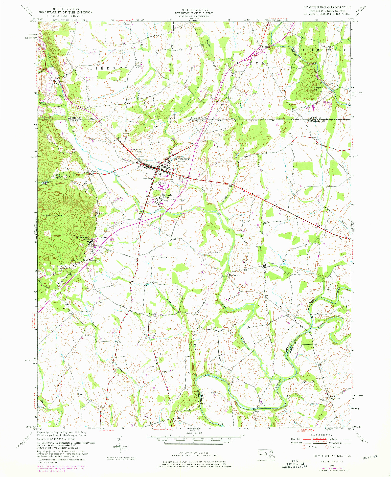 USGS 1:24000-SCALE QUADRANGLE FOR EMMITSBURG, MD 1953