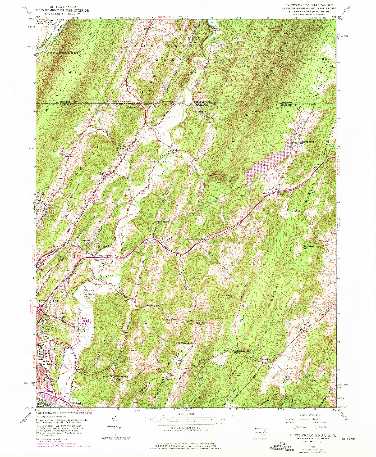 USGS 1:24000-SCALE QUADRANGLE FOR EVITTS CREEK, MD 1949