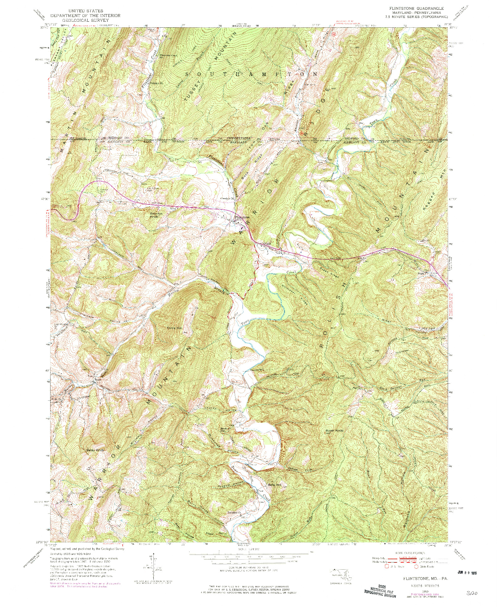 USGS 1:24000-SCALE QUADRANGLE FOR FLINTSTONE, MD 1950