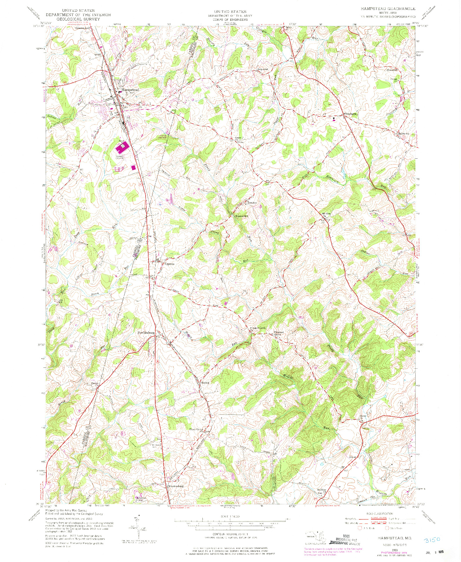 USGS 1:24000-SCALE QUADRANGLE FOR HAMPSTEAD, MD 1953