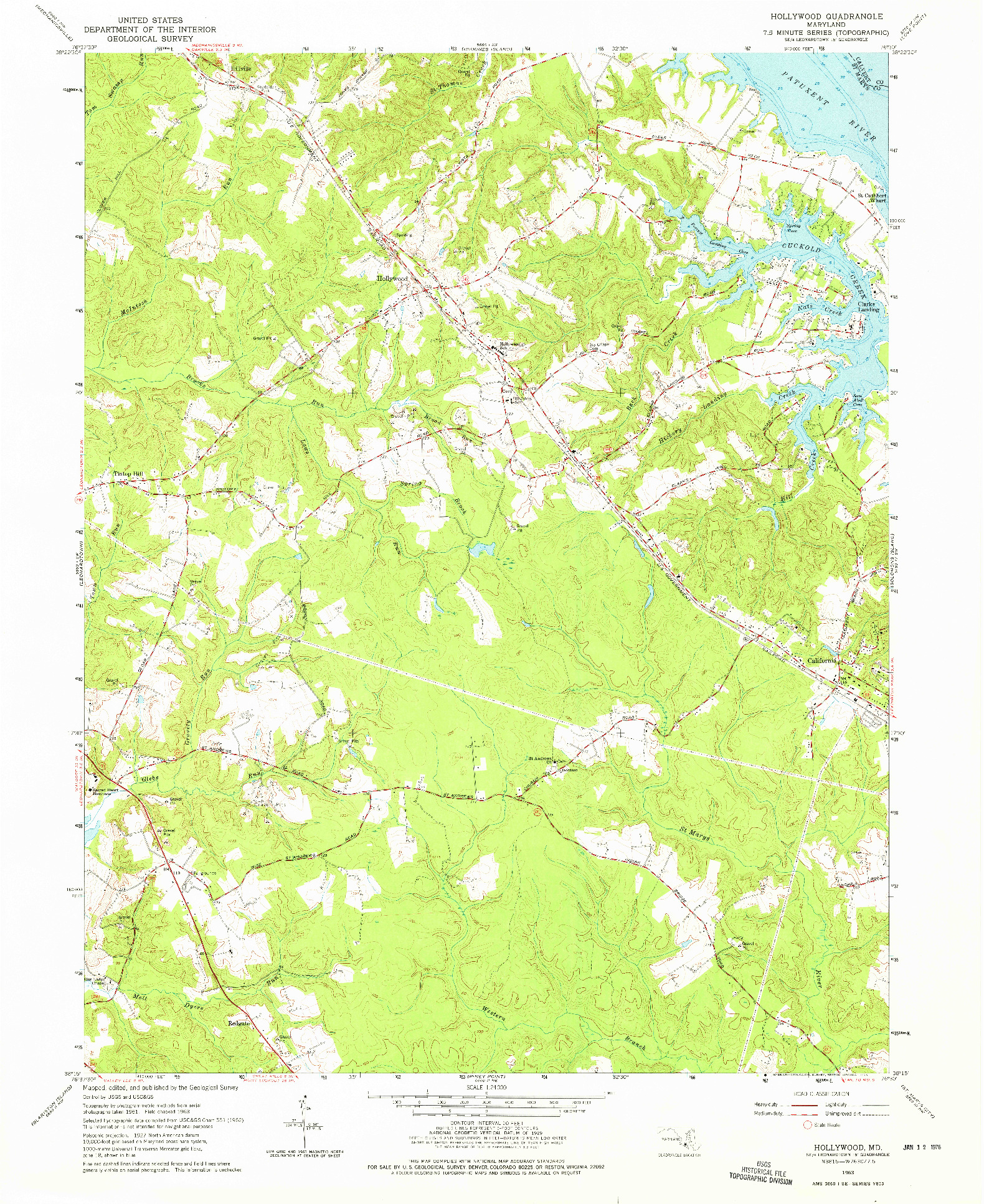 USGS 1:24000-SCALE QUADRANGLE FOR HOLLYWOOD, MD 1963