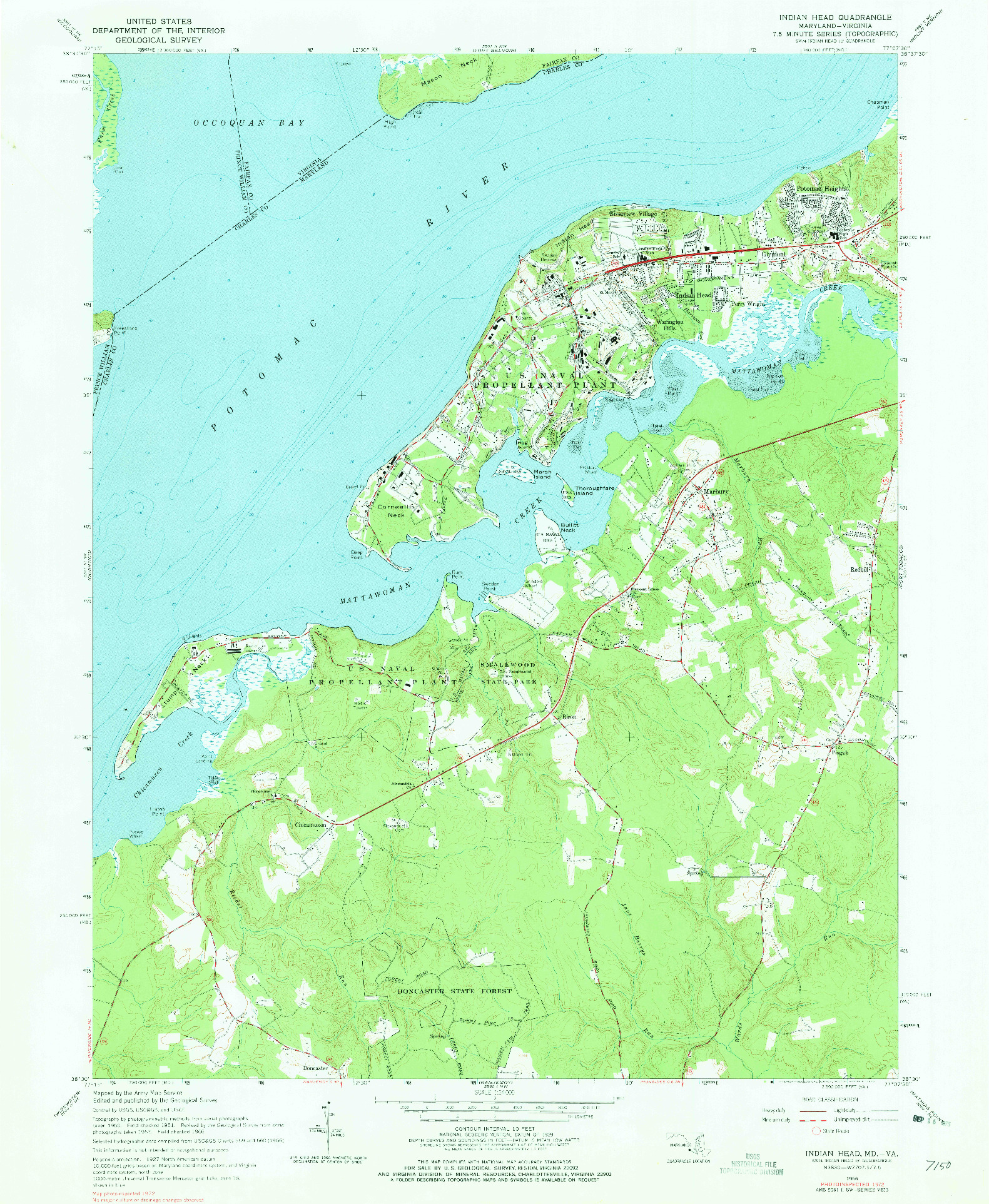 USGS 1:24000-SCALE QUADRANGLE FOR INDIAN HEAD, MD 1966