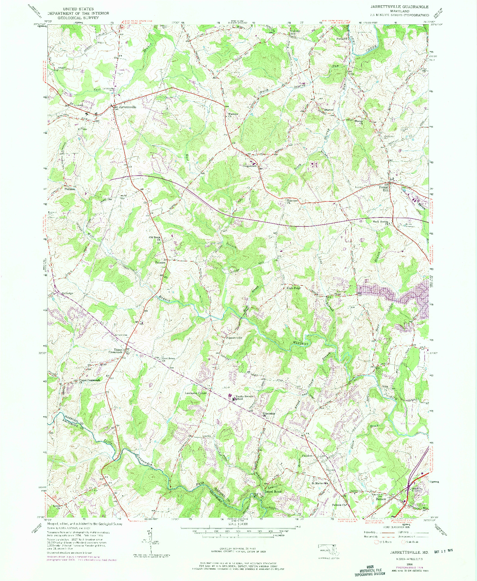 USGS 1:24000-SCALE QUADRANGLE FOR JARRETTSVILLE, MD 1956