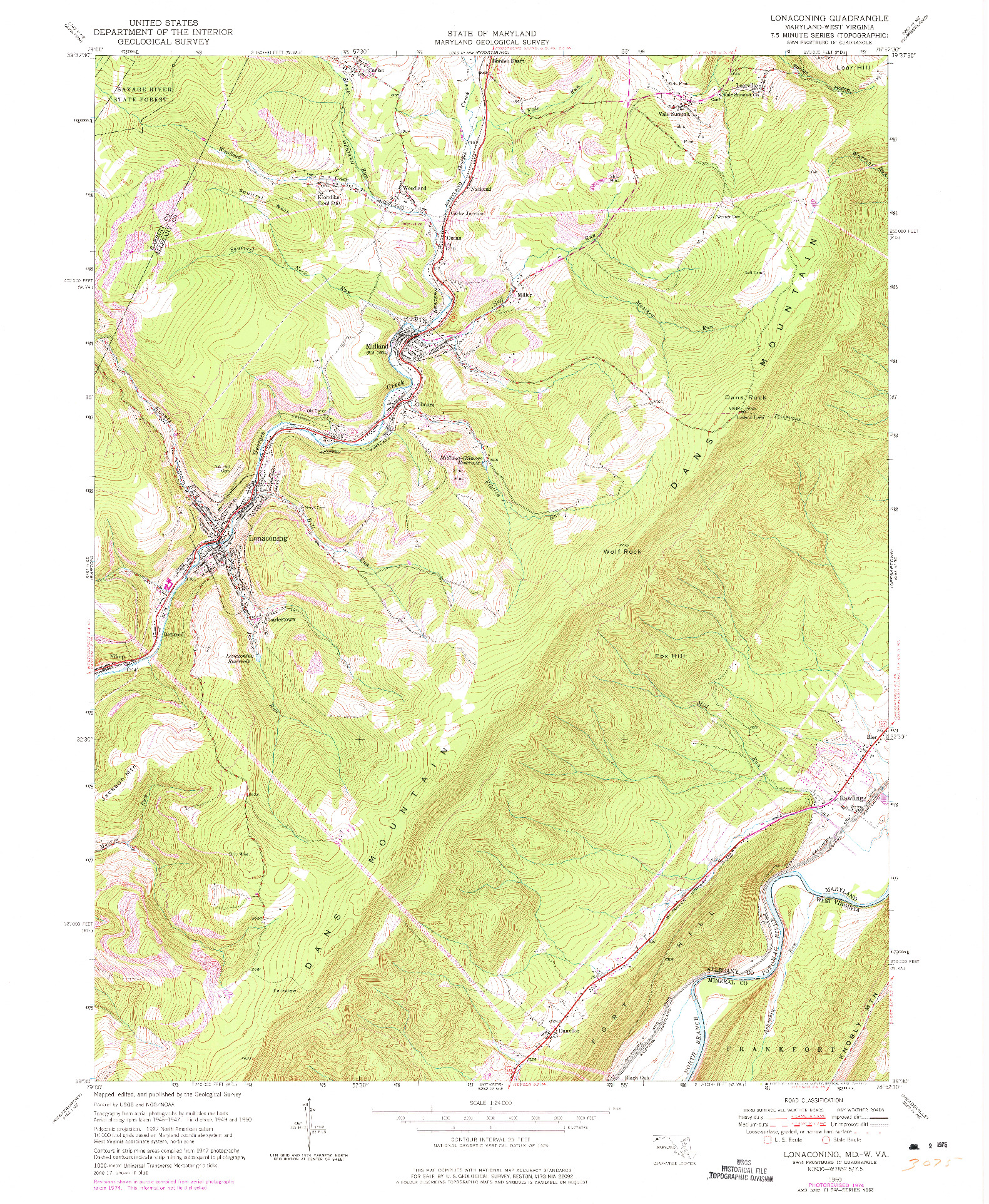 USGS 1:24000-SCALE QUADRANGLE FOR LONACONING, MD 1950