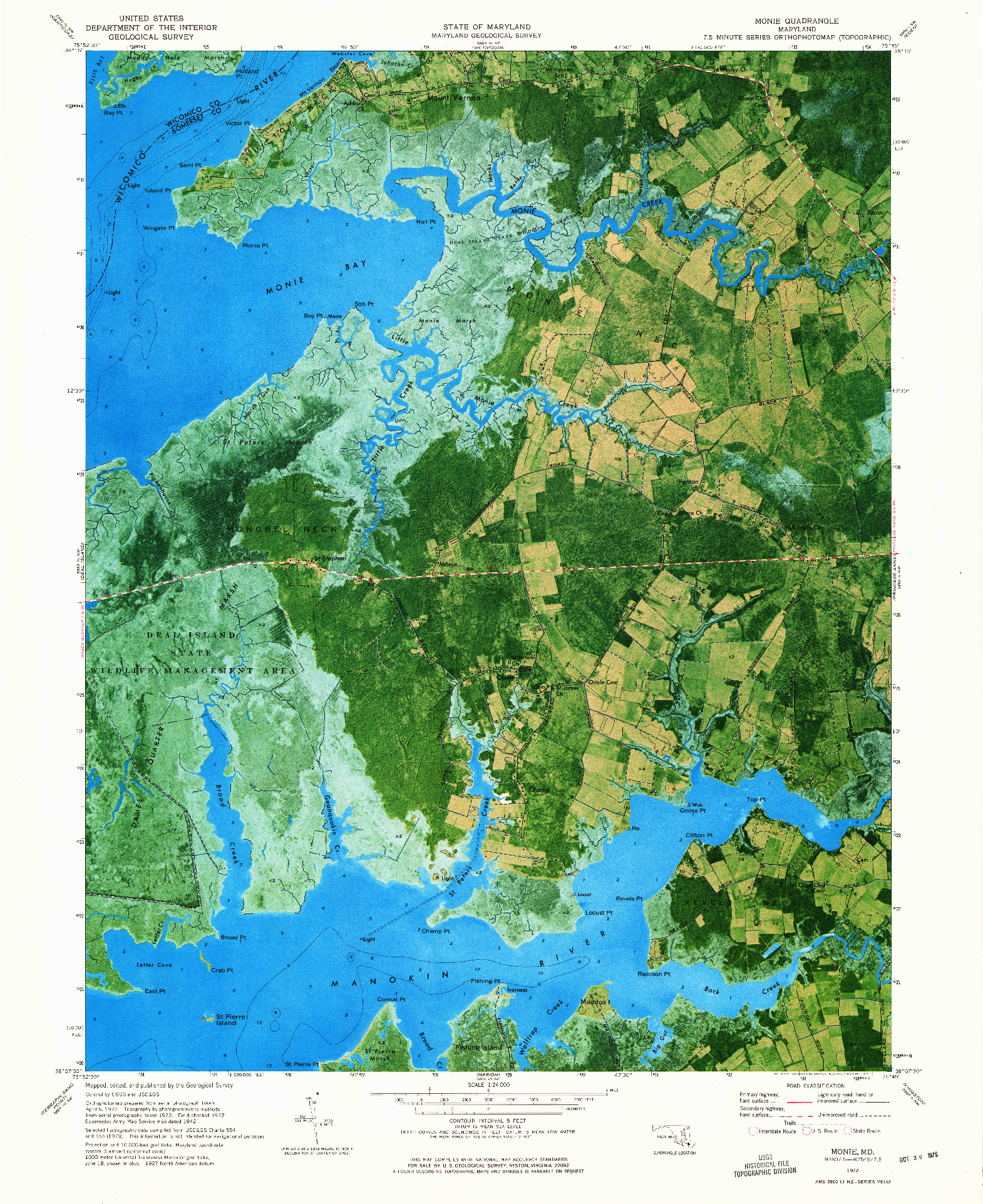 USGS 1:24000-SCALE QUADRANGLE FOR MONIE, MD 1972