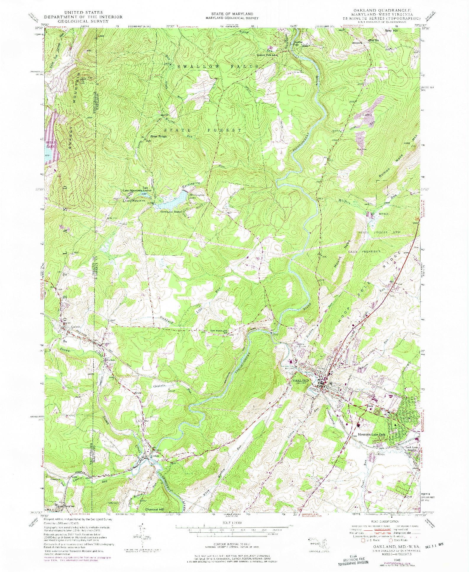 USGS 1:24000-SCALE QUADRANGLE FOR OAKLAND, MD 1948