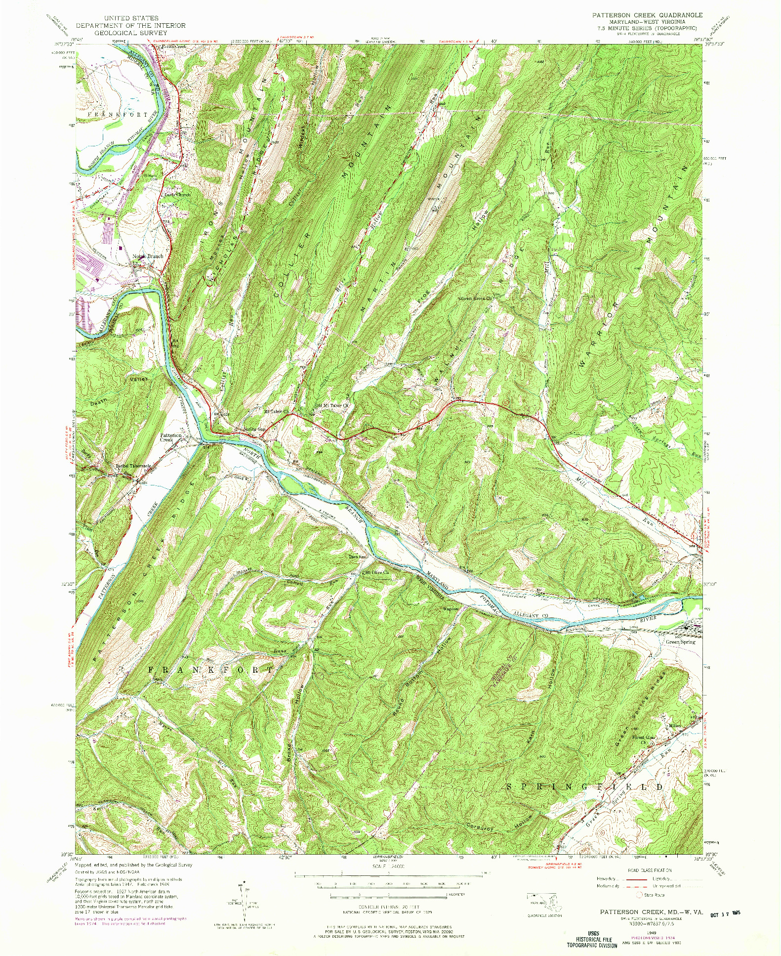 USGS 1:24000-SCALE QUADRANGLE FOR PATTERSON CREEK, MD 1949