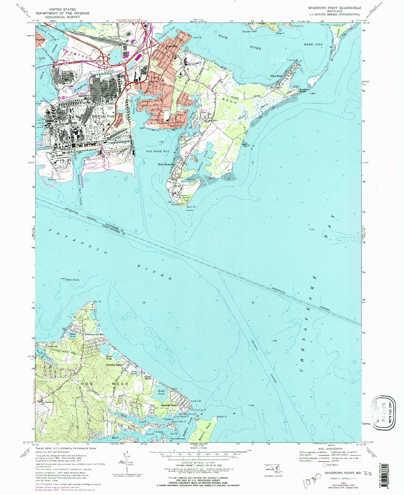 USGS 1:24000-SCALE QUADRANGLE FOR SPARROWS POINT, MD 1969