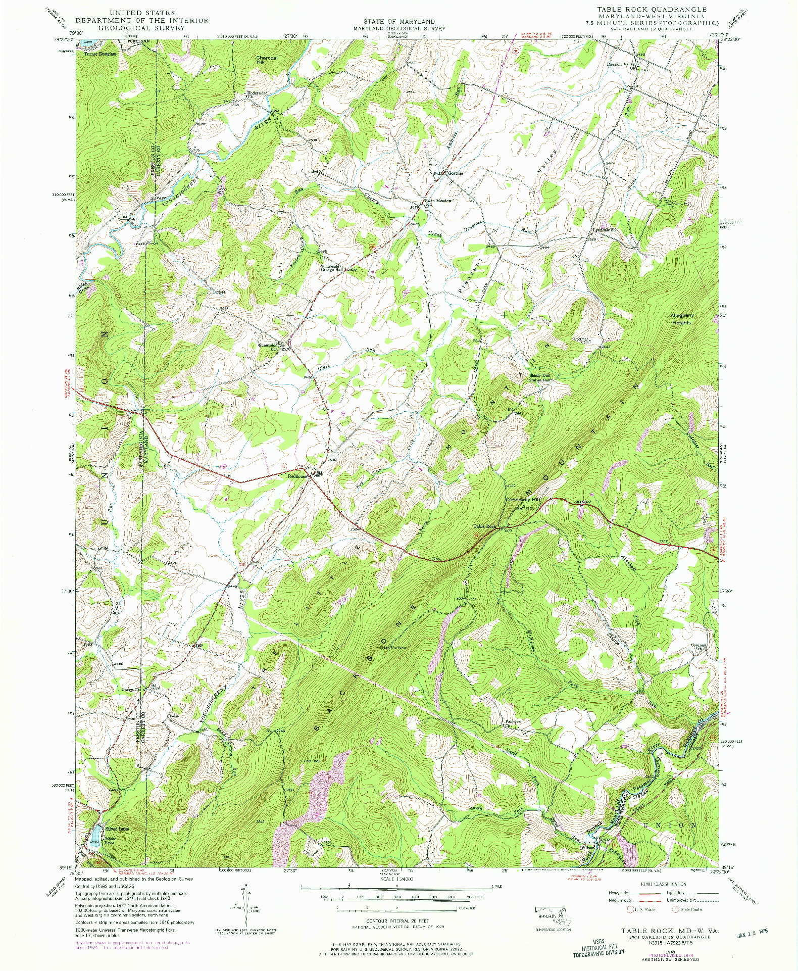 USGS 1:24000-SCALE QUADRANGLE FOR TABLE ROCK, MD 1948