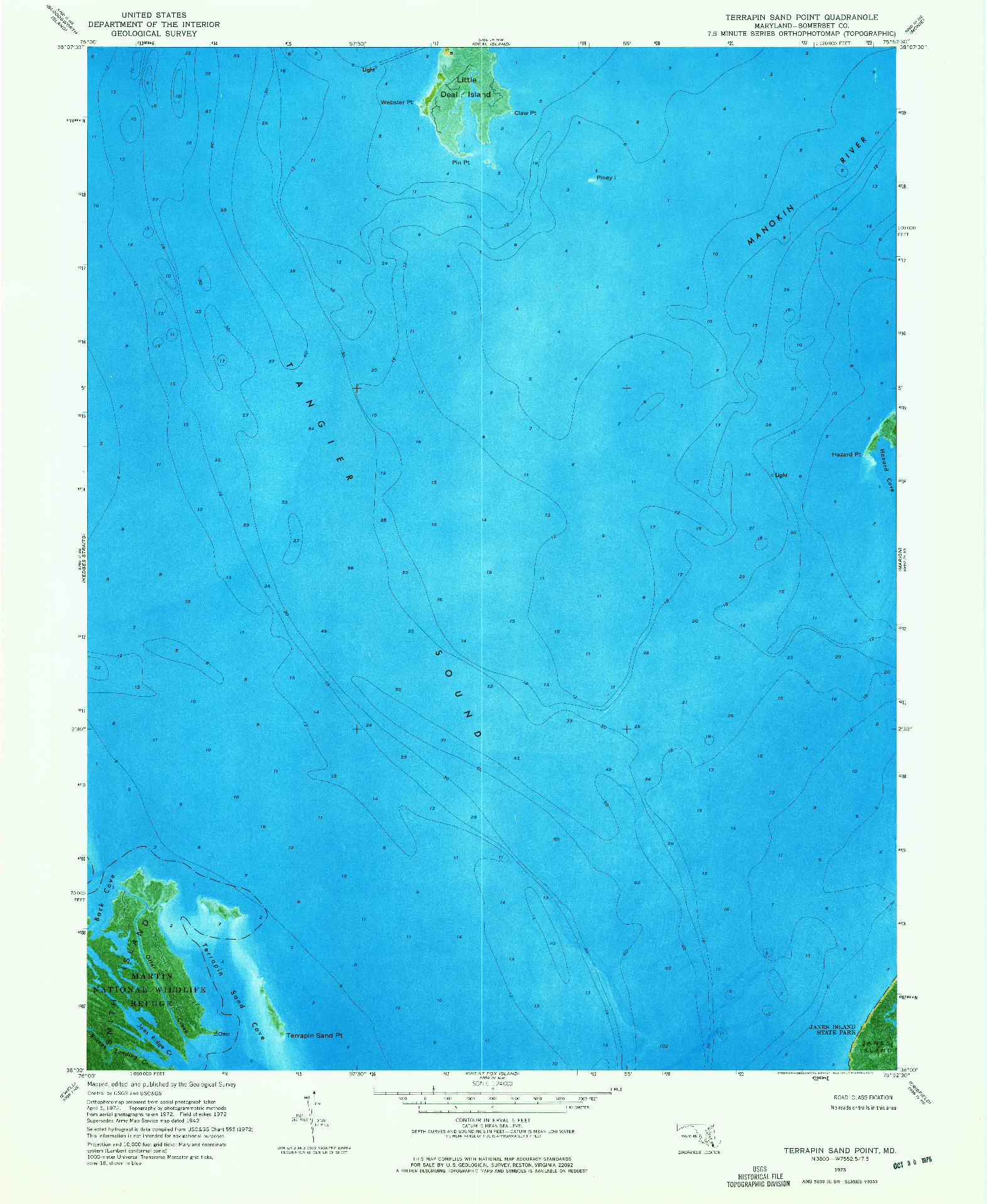 USGS 1:24000-SCALE QUADRANGLE FOR TERRAPIN SAND POINT, MD 1973