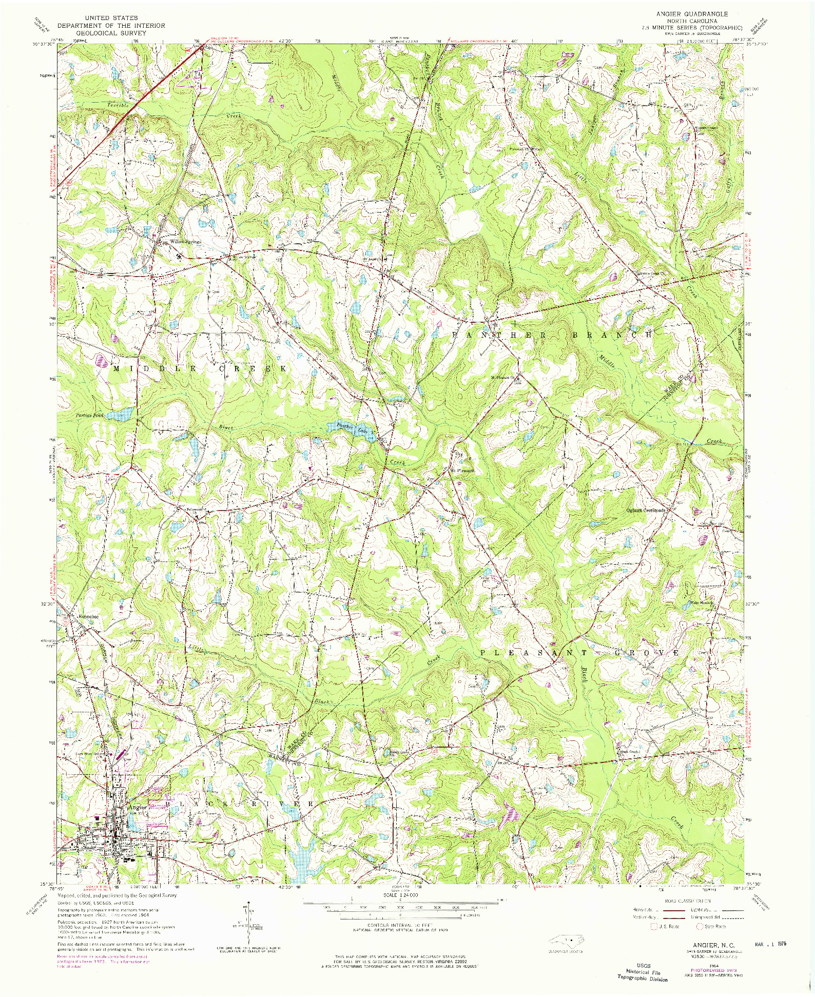 USGS 1:24000-SCALE QUADRANGLE FOR ANGIER, NC 1964