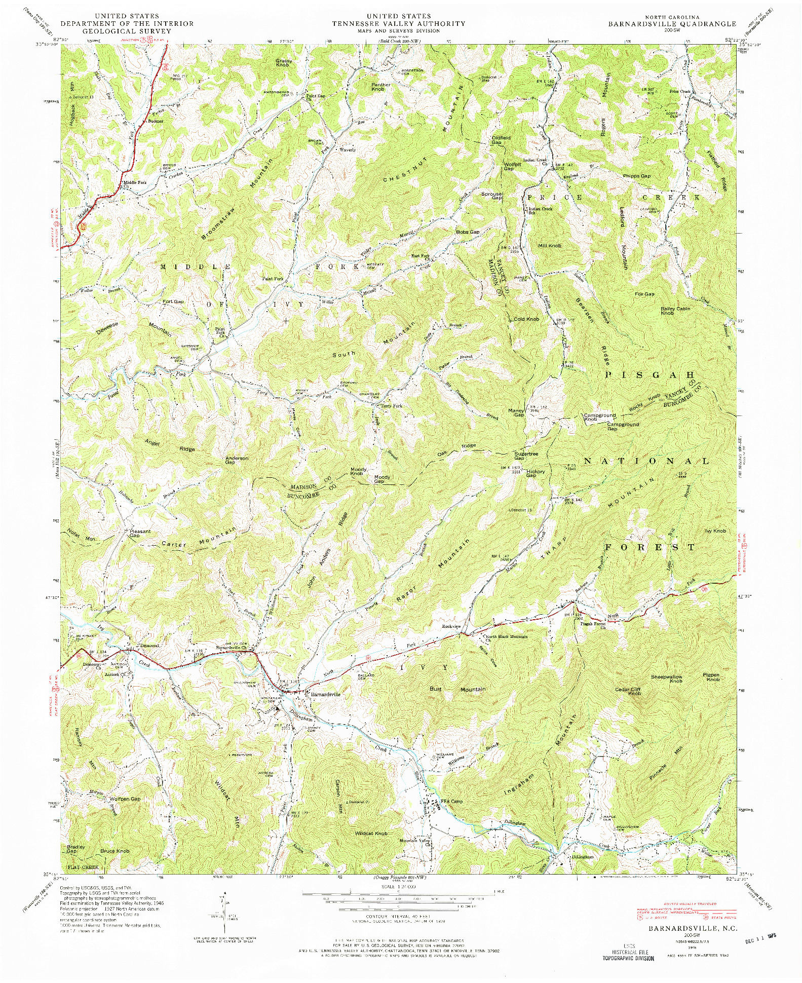 USGS 1:24000-SCALE QUADRANGLE FOR BARNARDSVILLE, NC 1946