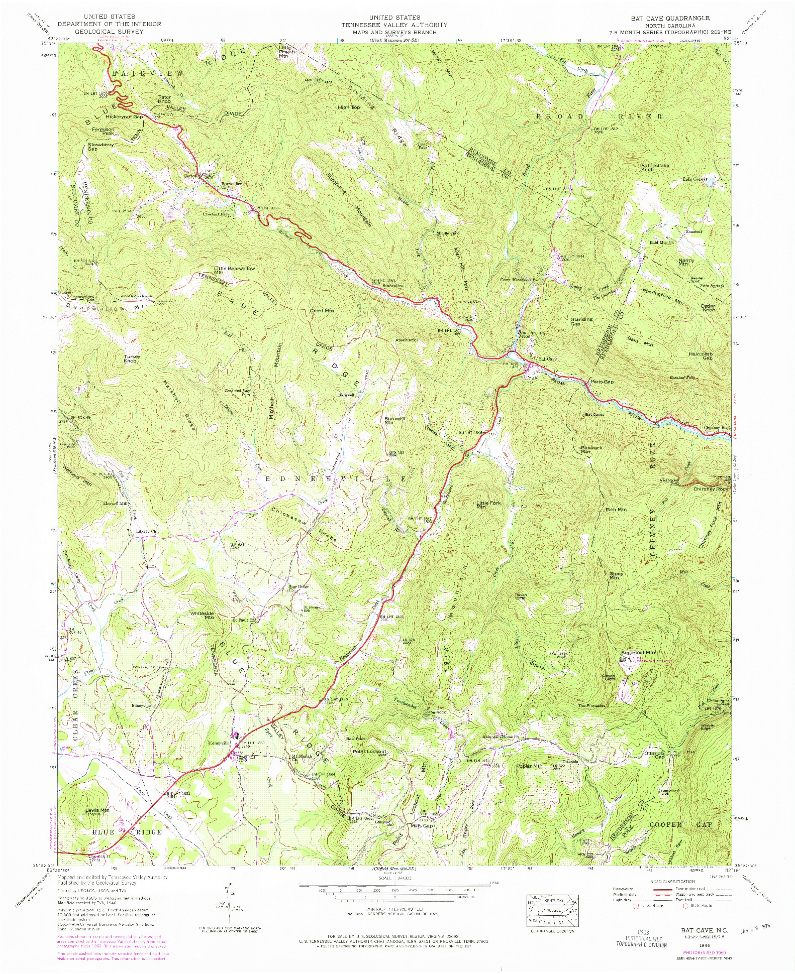 USGS 1:24000-SCALE QUADRANGLE FOR BAT CAVE, NC 1946