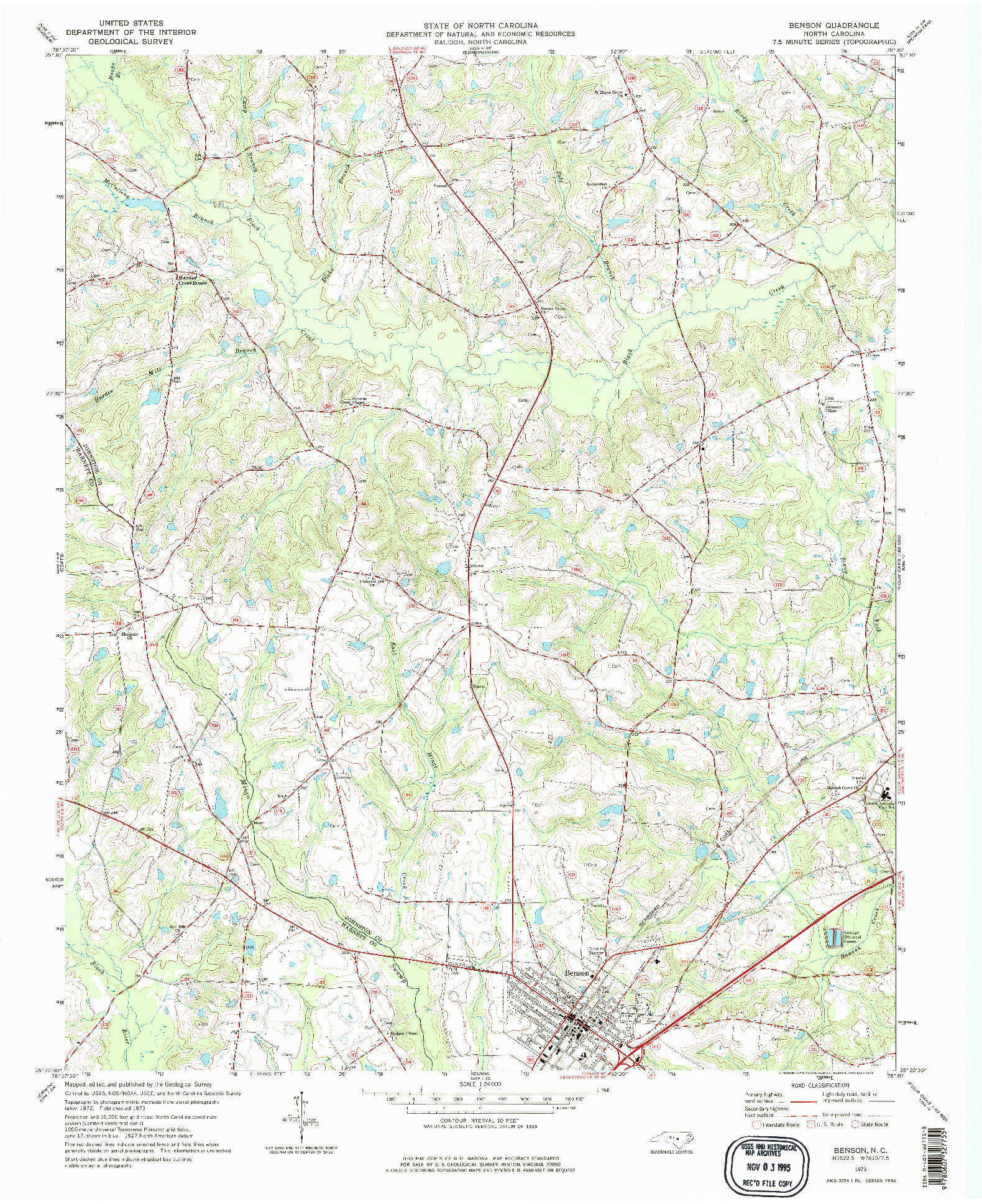 USGS 1:24000-SCALE QUADRANGLE FOR BENSON, NC 1973