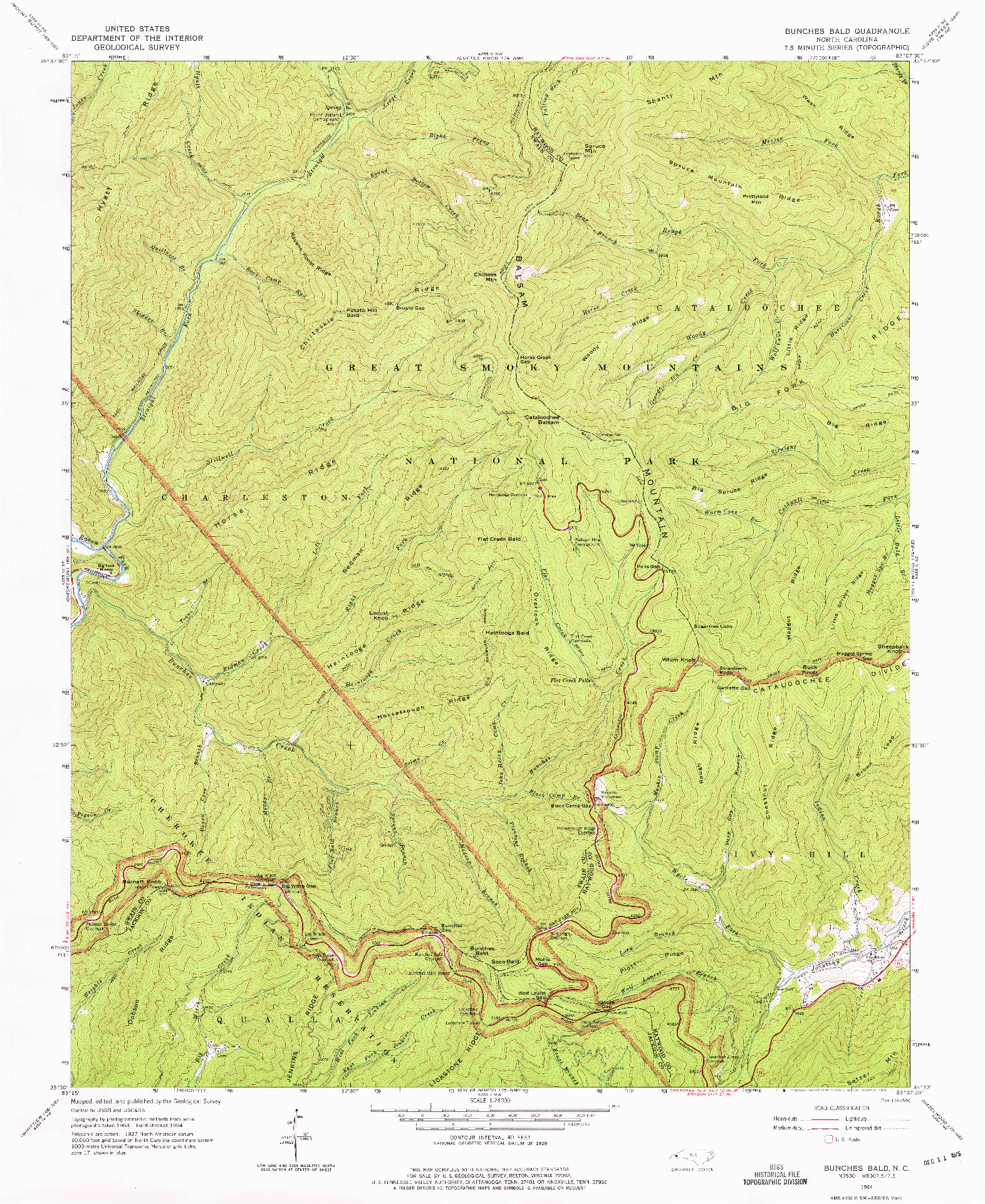 USGS 1:24000-SCALE QUADRANGLE FOR BUNCHES BALD, NC 1964