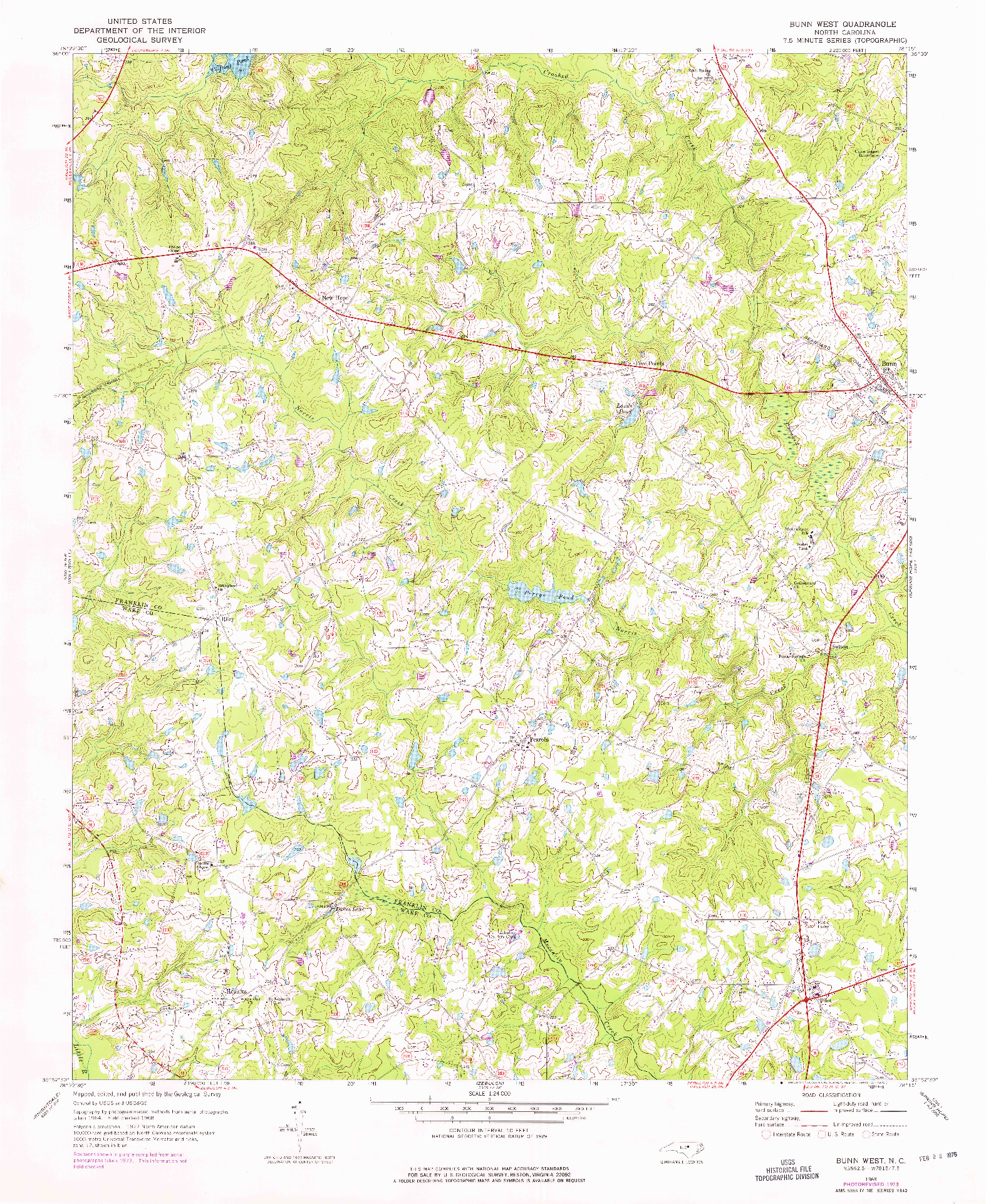 USGS 1:24000-SCALE QUADRANGLE FOR BUNN WEST, NC 1968