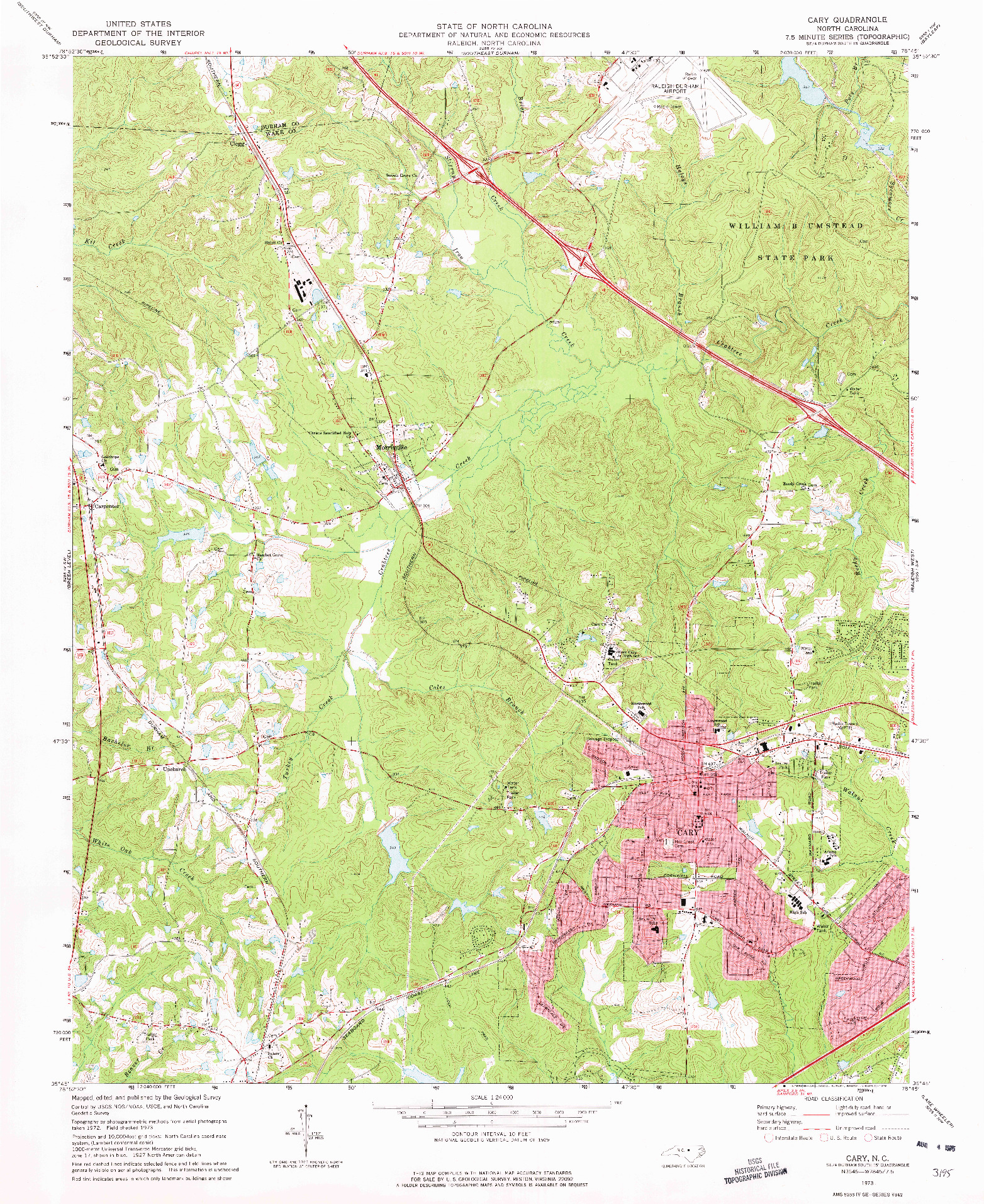 USGS 1:24000-SCALE QUADRANGLE FOR CARY, NC 1973