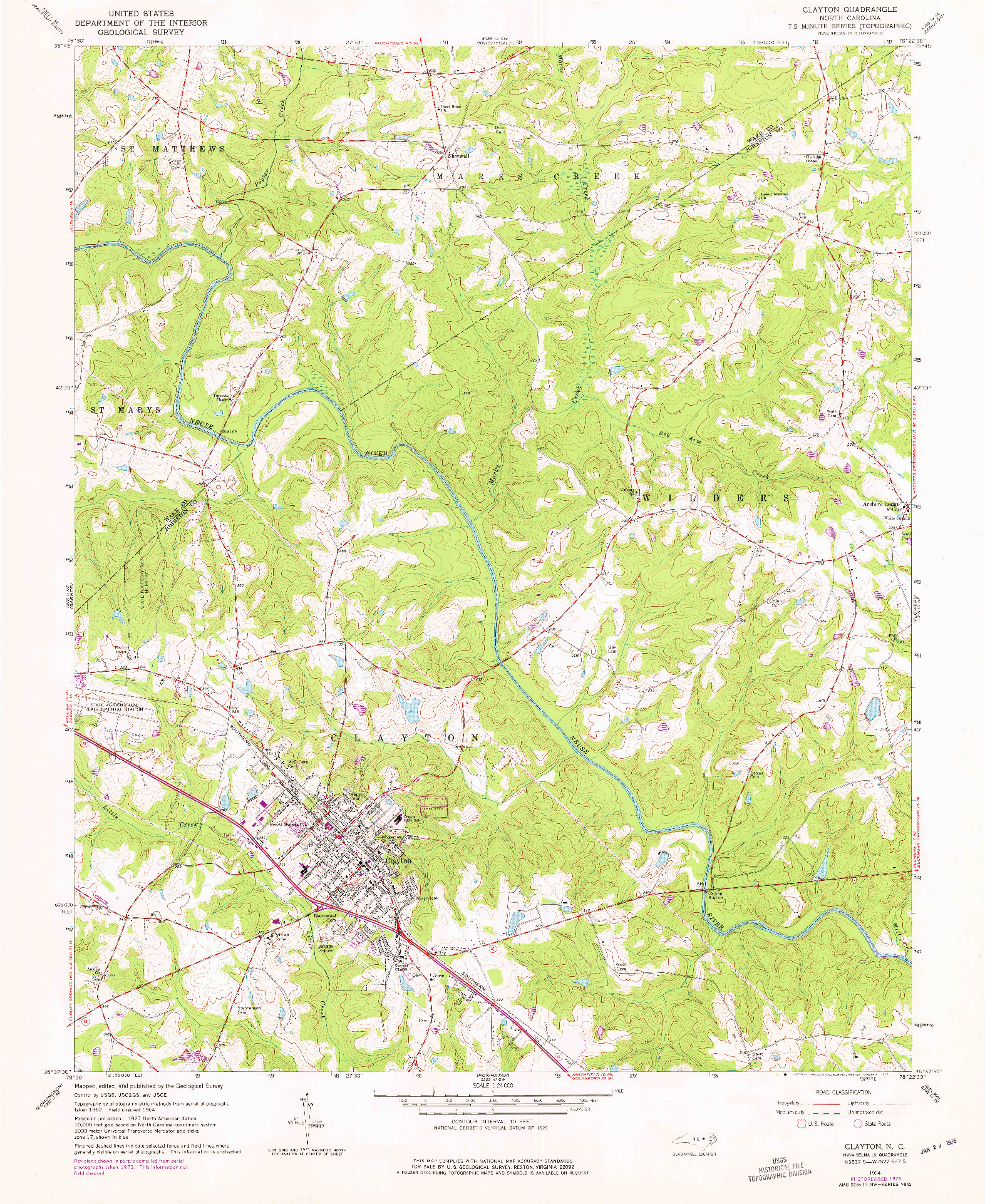 USGS 1:24000-SCALE QUADRANGLE FOR CLAYTON, NC 1964