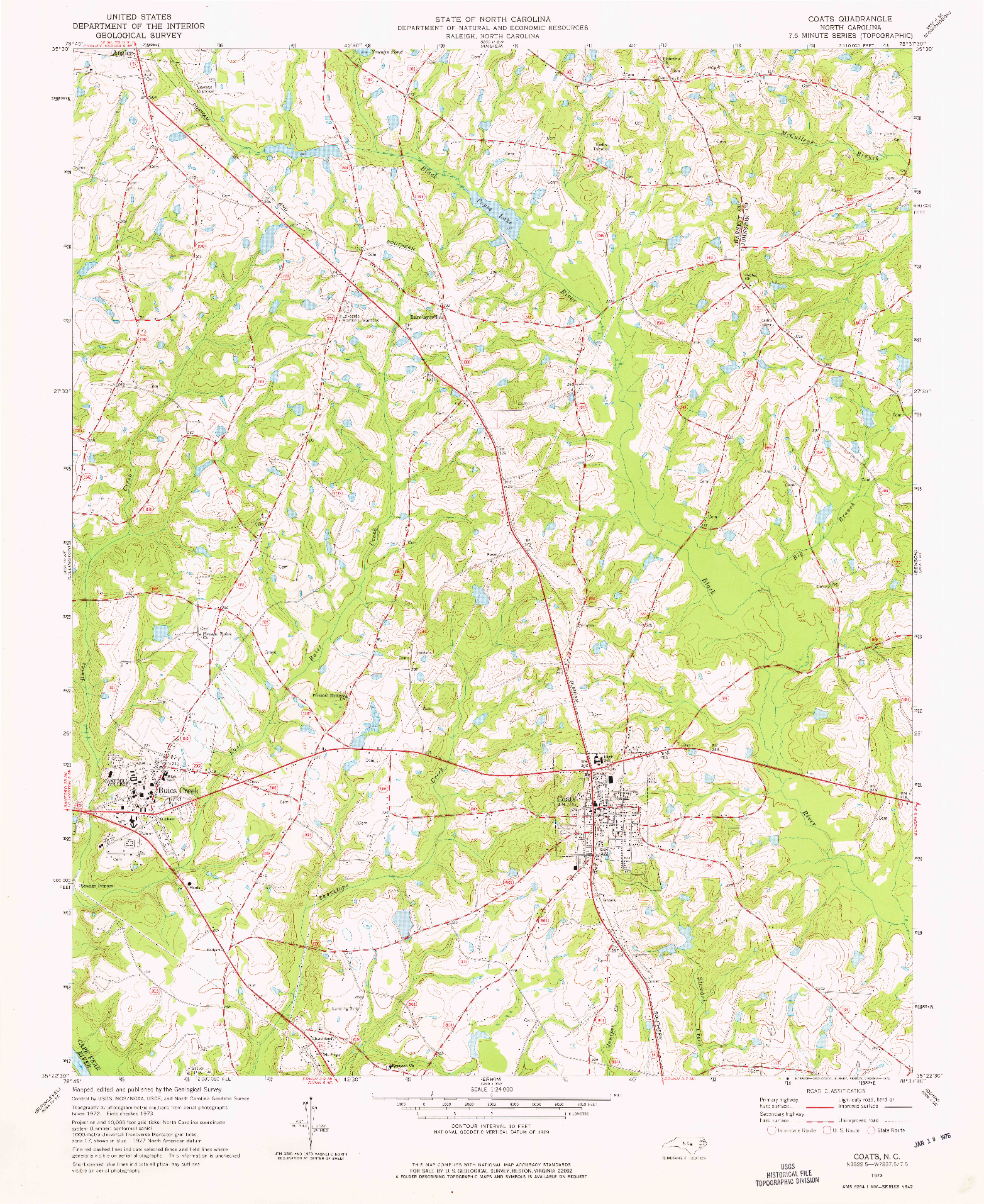 USGS 1:24000-SCALE QUADRANGLE FOR COATS, NC 1973