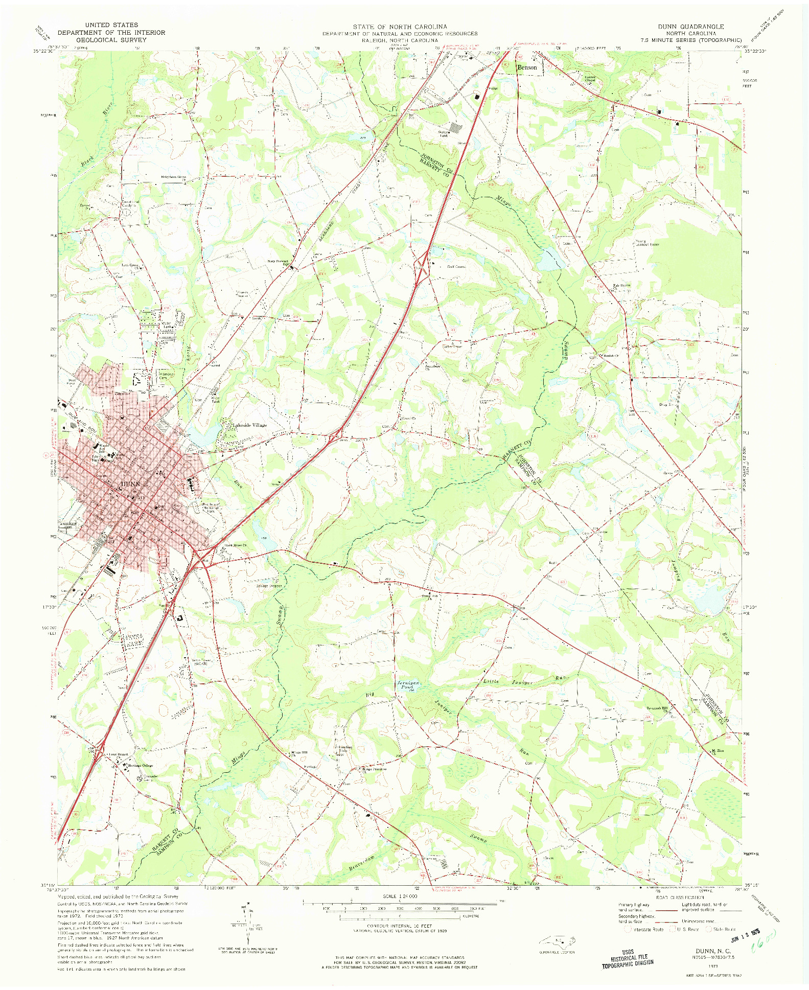 USGS 1:24000-SCALE QUADRANGLE FOR DUNN, NC 1973