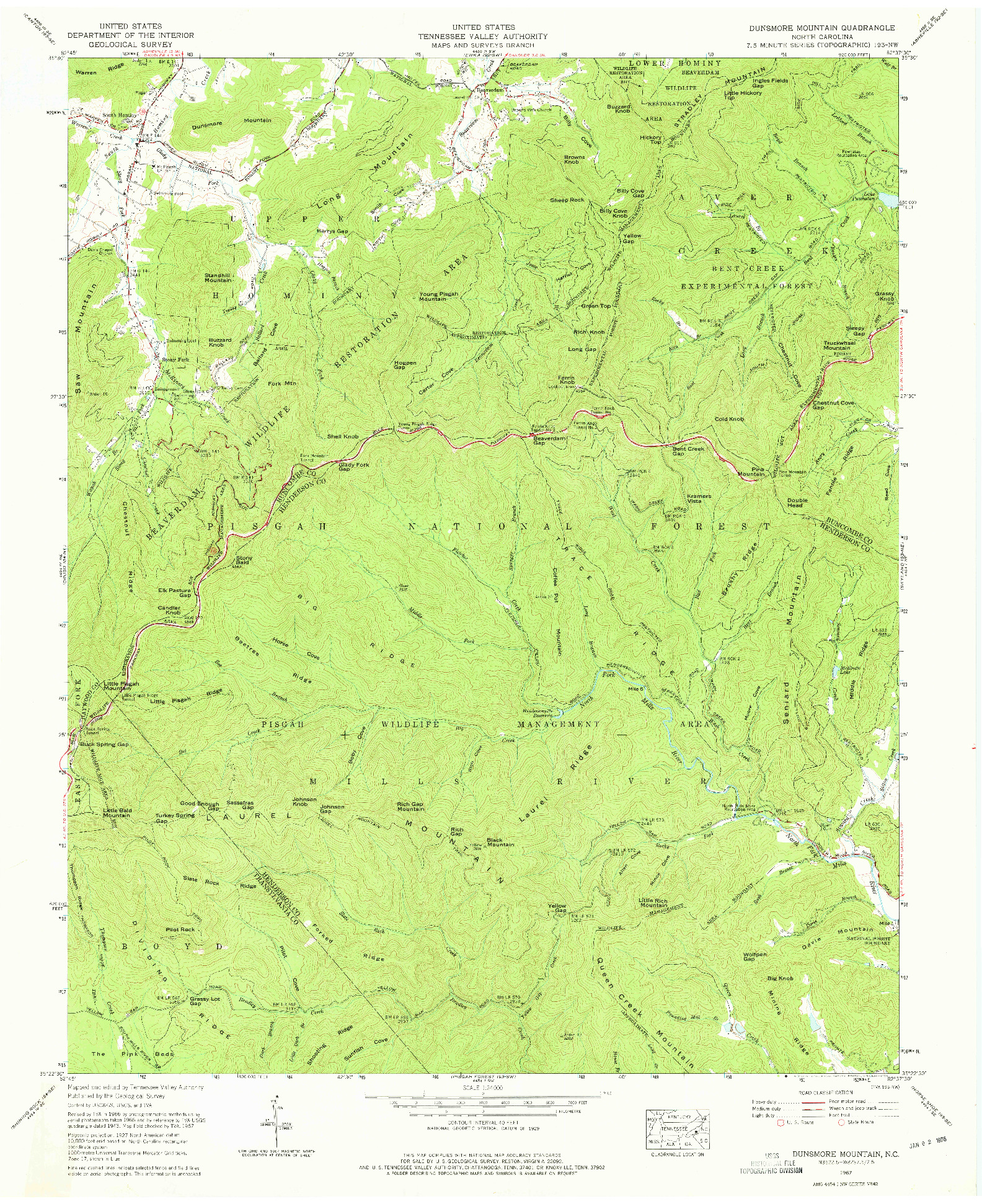 USGS 1:24000-SCALE QUADRANGLE FOR DUNSMORE MOUNTAIN, NC 1967