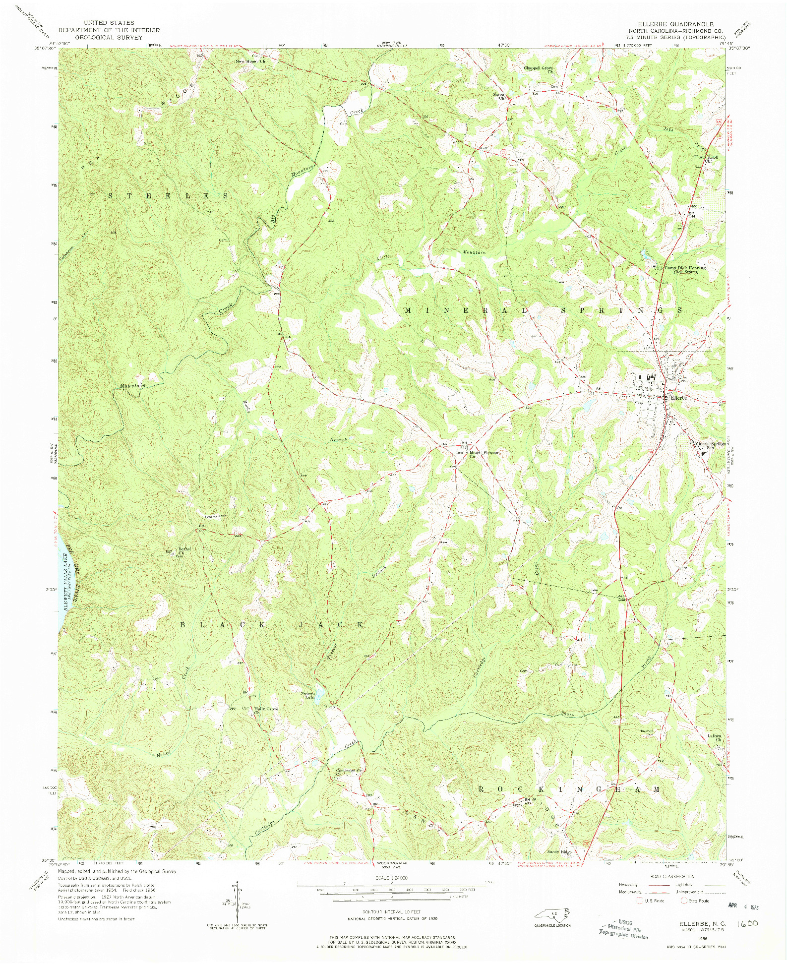 USGS 1:24000-SCALE QUADRANGLE FOR ELLERBE, NC 1956