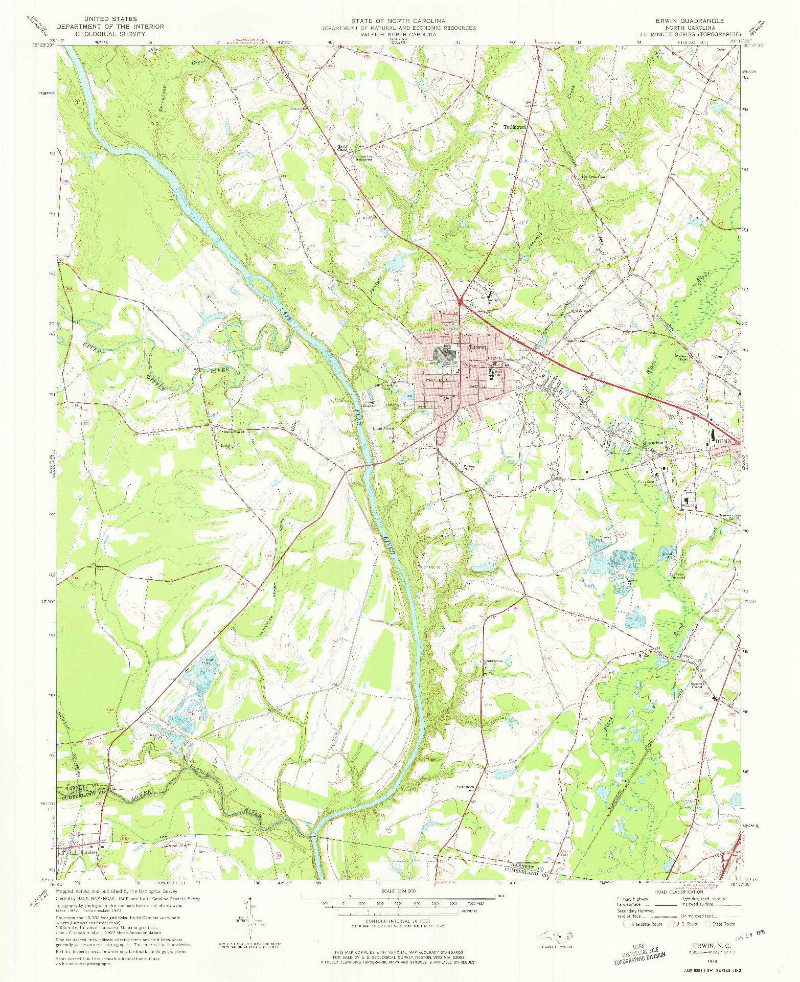 USGS 1:24000-SCALE QUADRANGLE FOR ERWIN, NC 1973