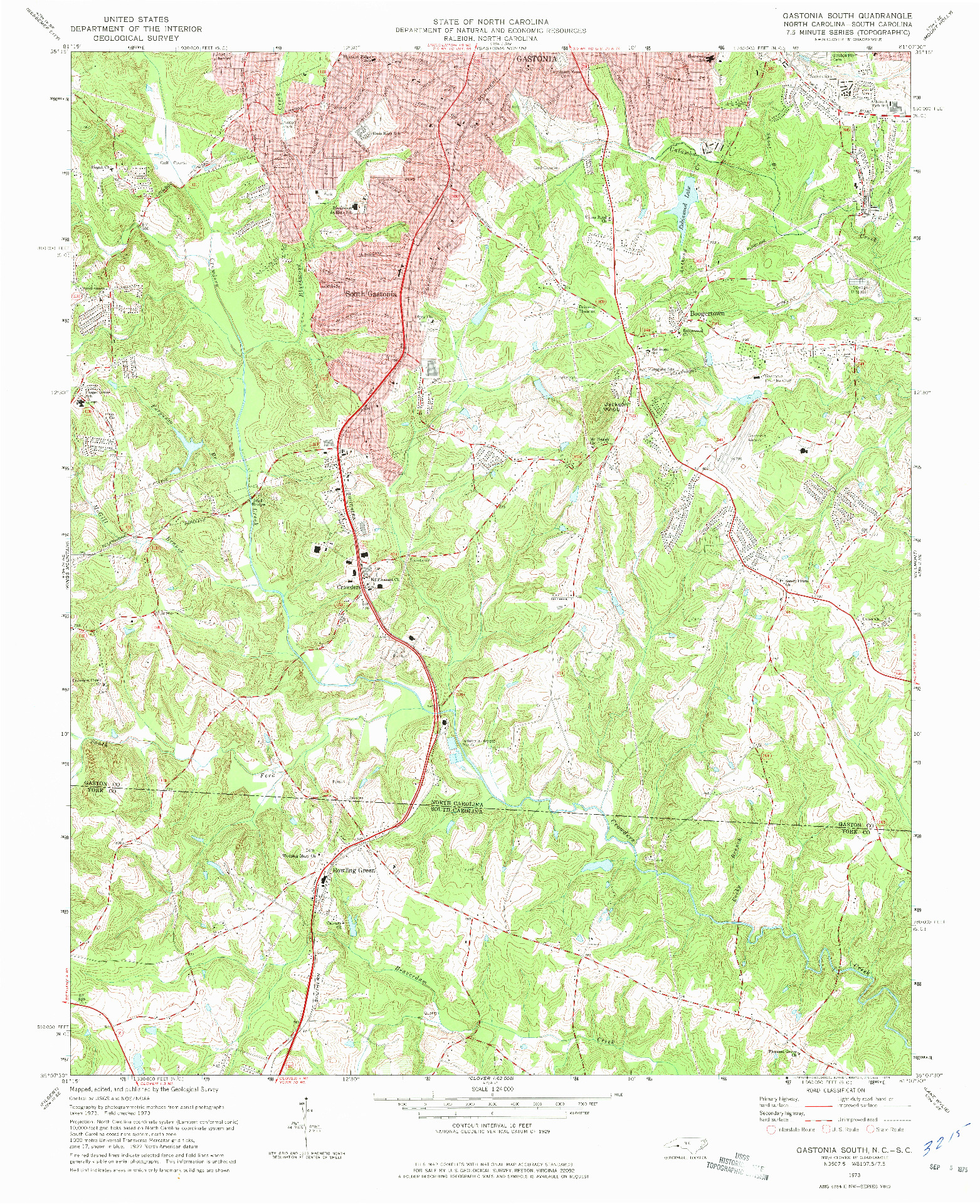 USGS 1:24000-SCALE QUADRANGLE FOR GASTONIA SOUTH, NC 1973