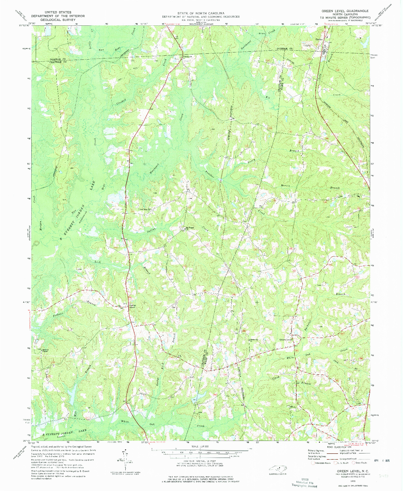 USGS 1:24000-SCALE QUADRANGLE FOR GREEN LEVEL, NC 1973