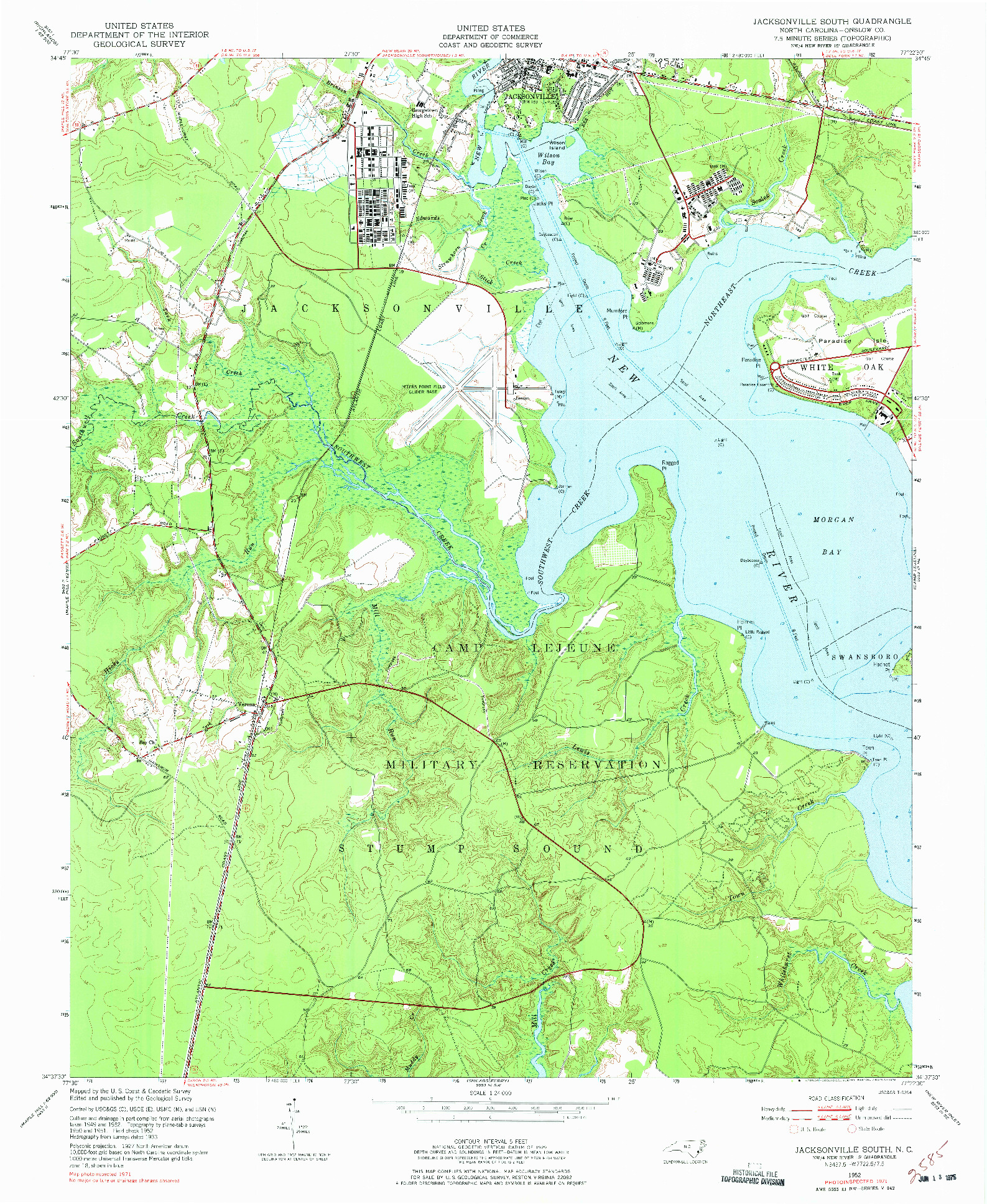 USGS 1:24000-SCALE QUADRANGLE FOR JACKSONVILLE SOUTH, NC 1952