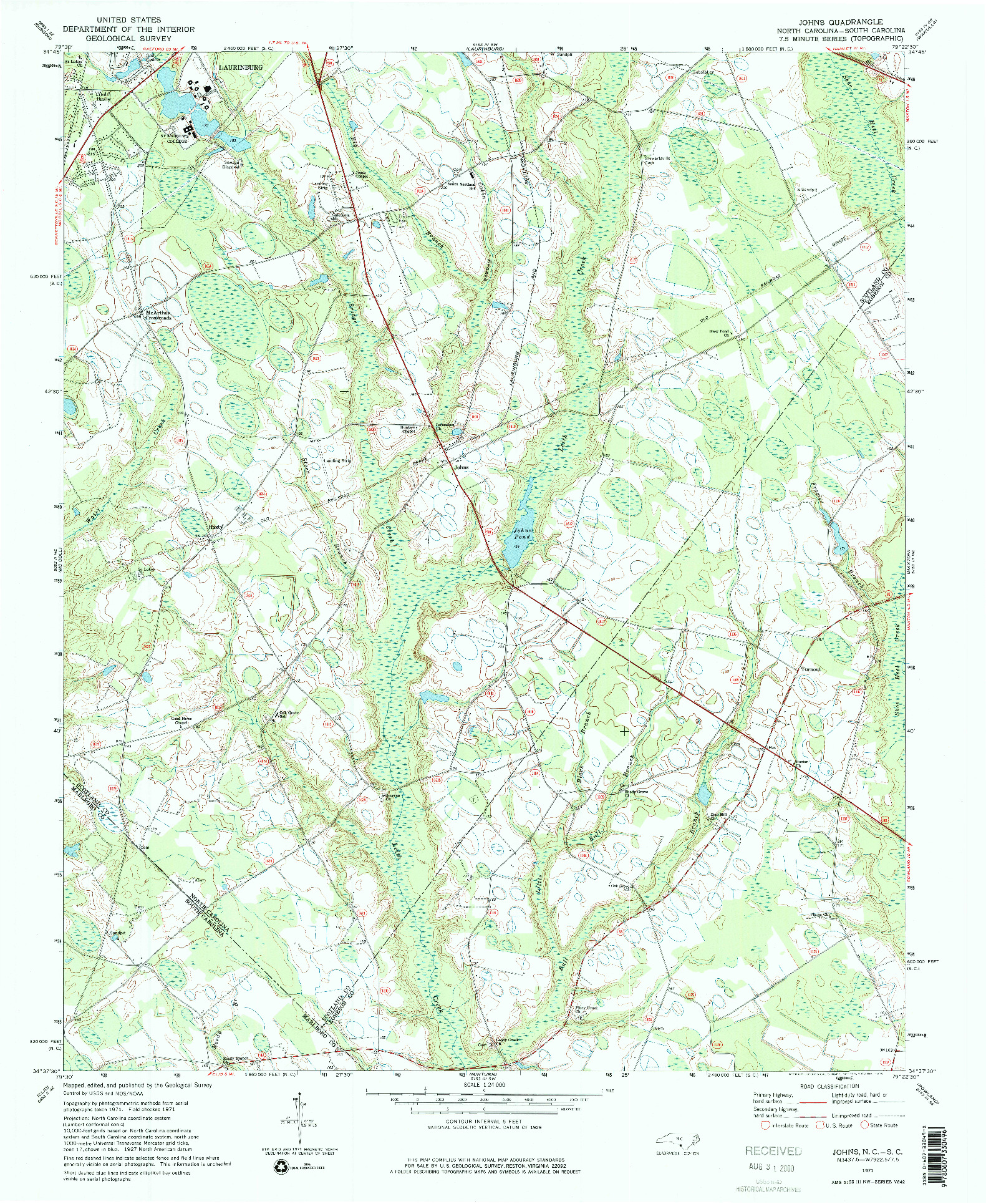 USGS 1:24000-SCALE QUADRANGLE FOR JOHNS, NC 1971