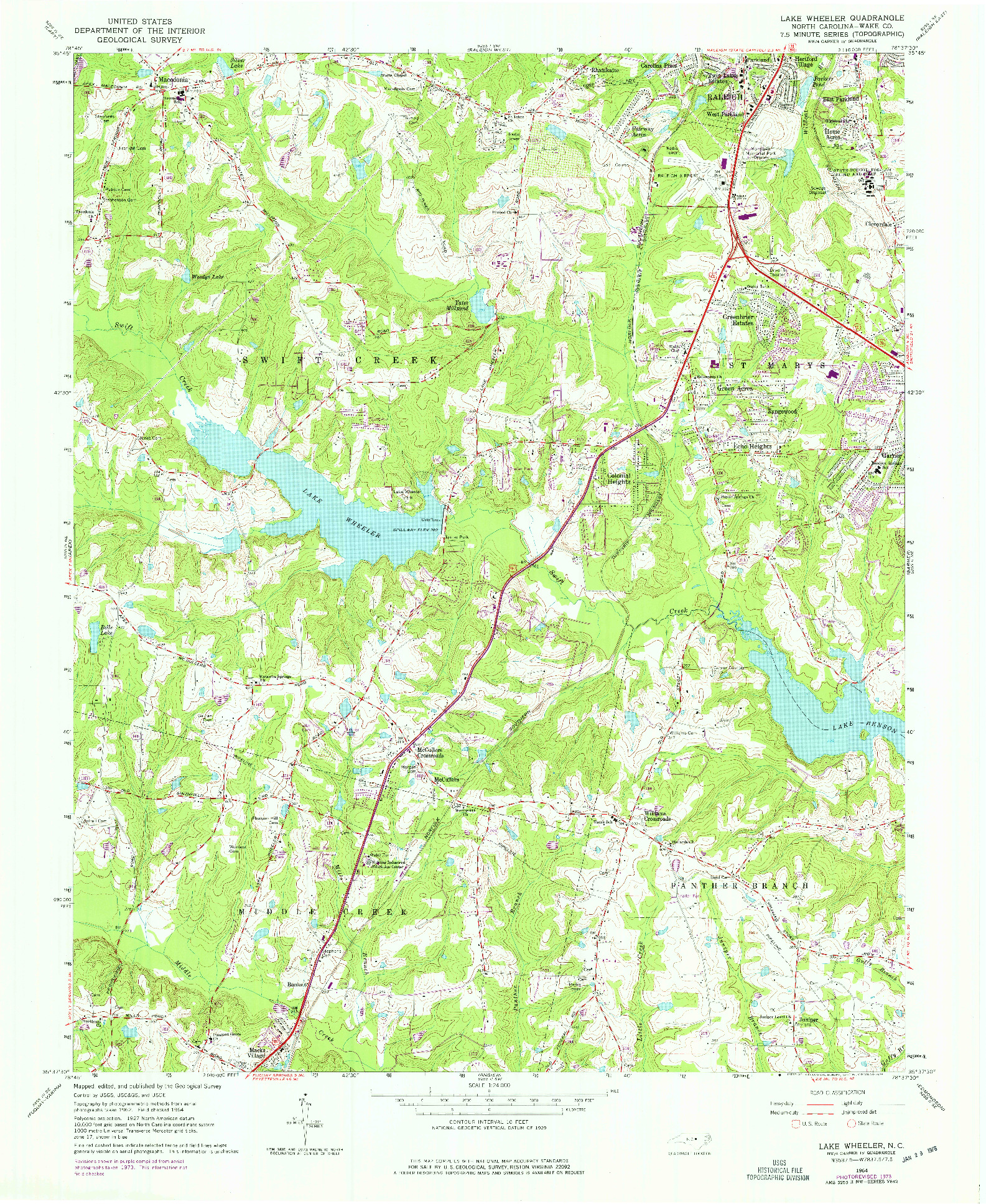 USGS 1:24000-SCALE QUADRANGLE FOR LAKE WHEELER, NC 1964