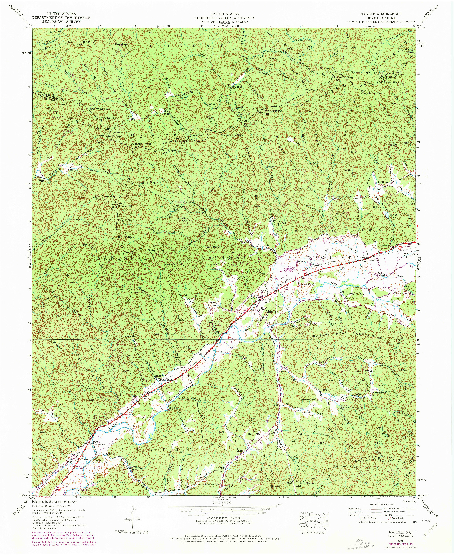 USGS 1:24000-SCALE QUADRANGLE FOR MARBLE, NC 1938