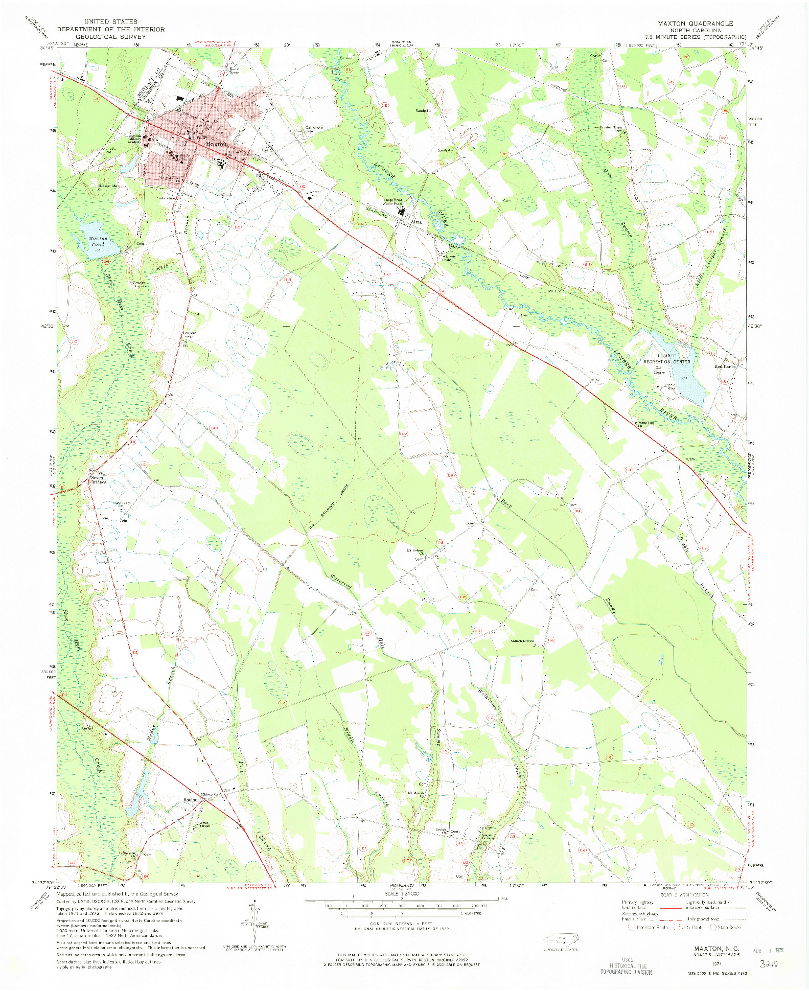 USGS 1:24000-SCALE QUADRANGLE FOR MAXTON, NC 1974