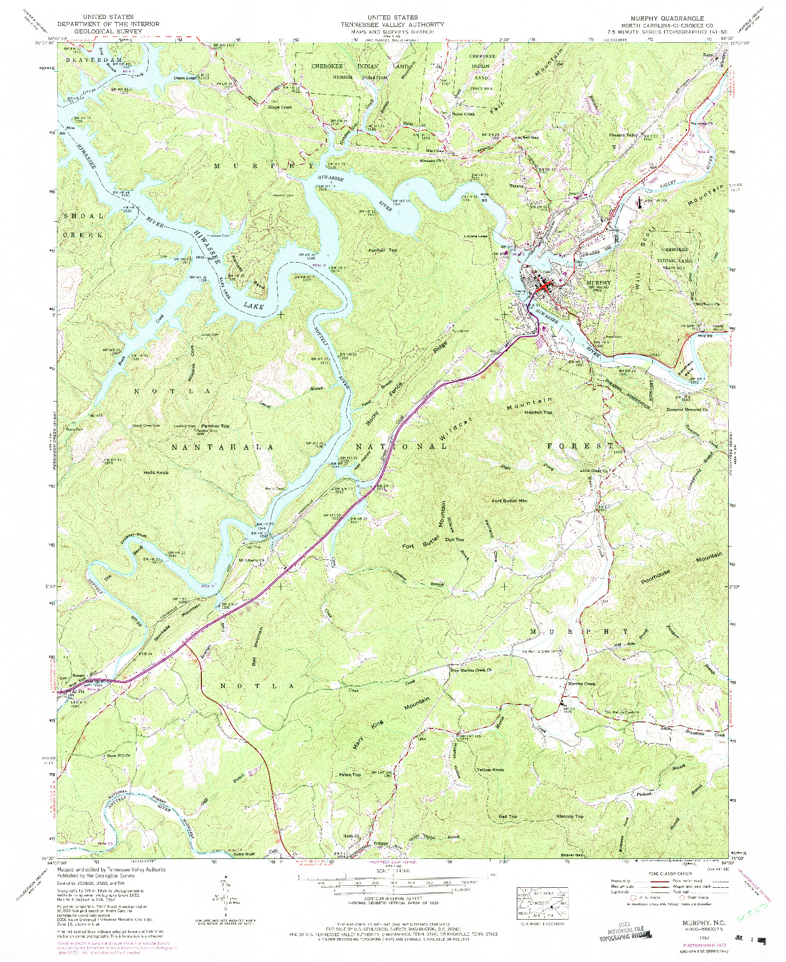 USGS 1:24000-SCALE QUADRANGLE FOR MURPHY, NC 1957