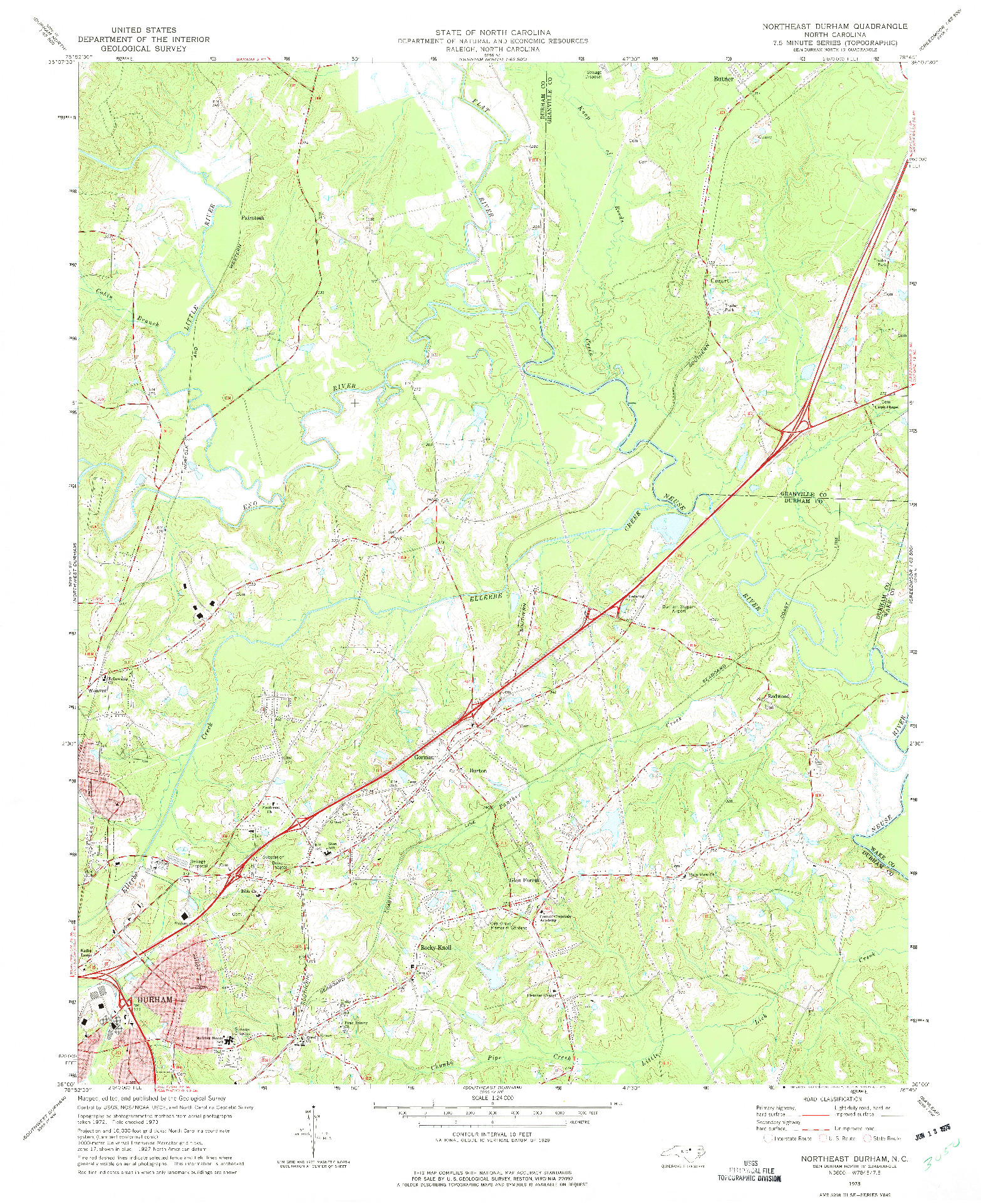 USGS 1:24000-SCALE QUADRANGLE FOR NORTHEAST DURHAM, NC 1973