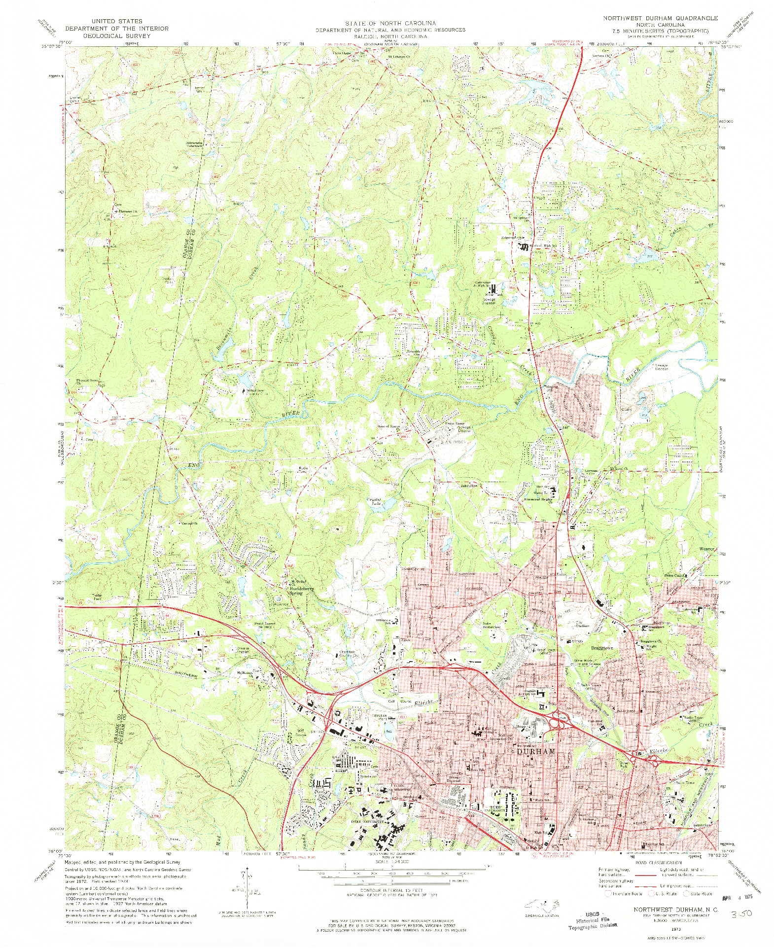 USGS 1:24000-SCALE QUADRANGLE FOR NORTHWEST DURHAM, NC 1973