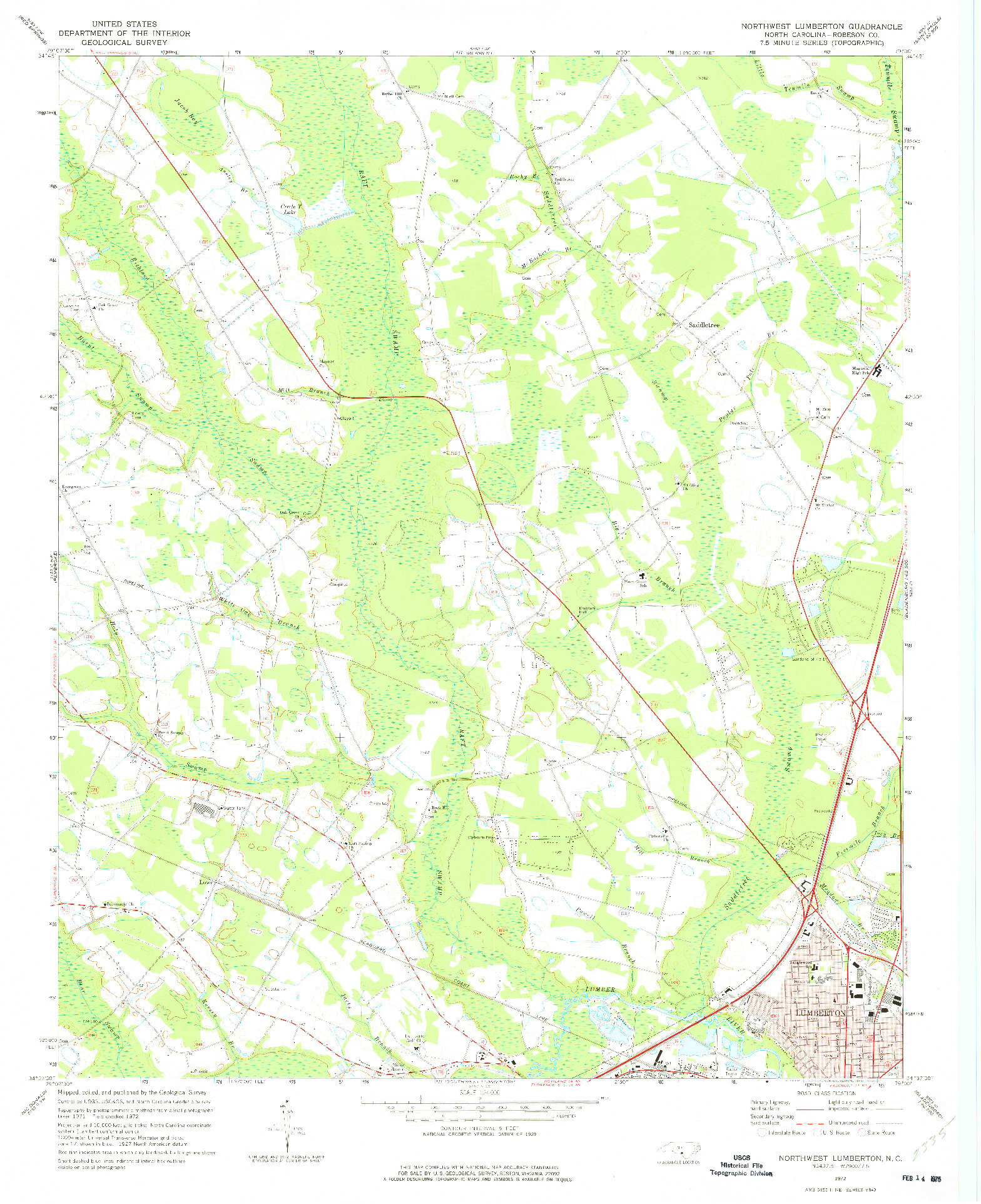 USGS 1:24000-SCALE QUADRANGLE FOR NORTHWEST LUMBERTON, NC 1972